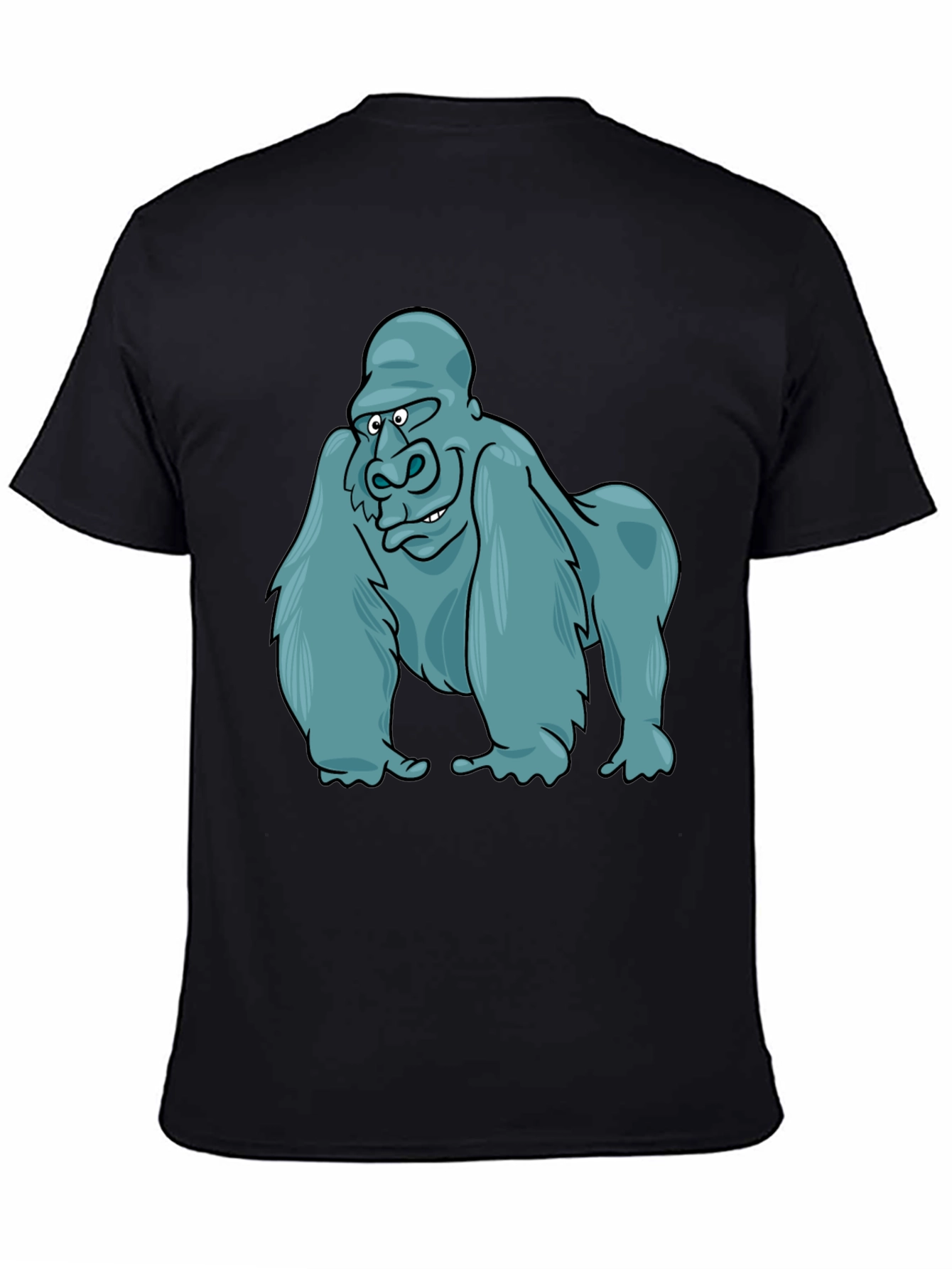 Gorilla Cartoon Print Black T-Shirt