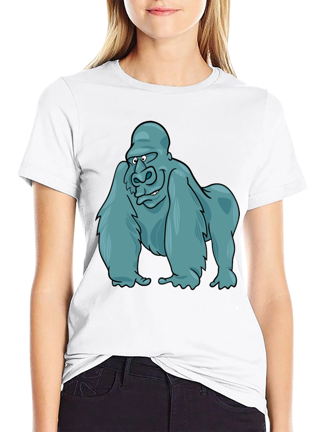 Gorilla Cartoon Print Black T-Shirt