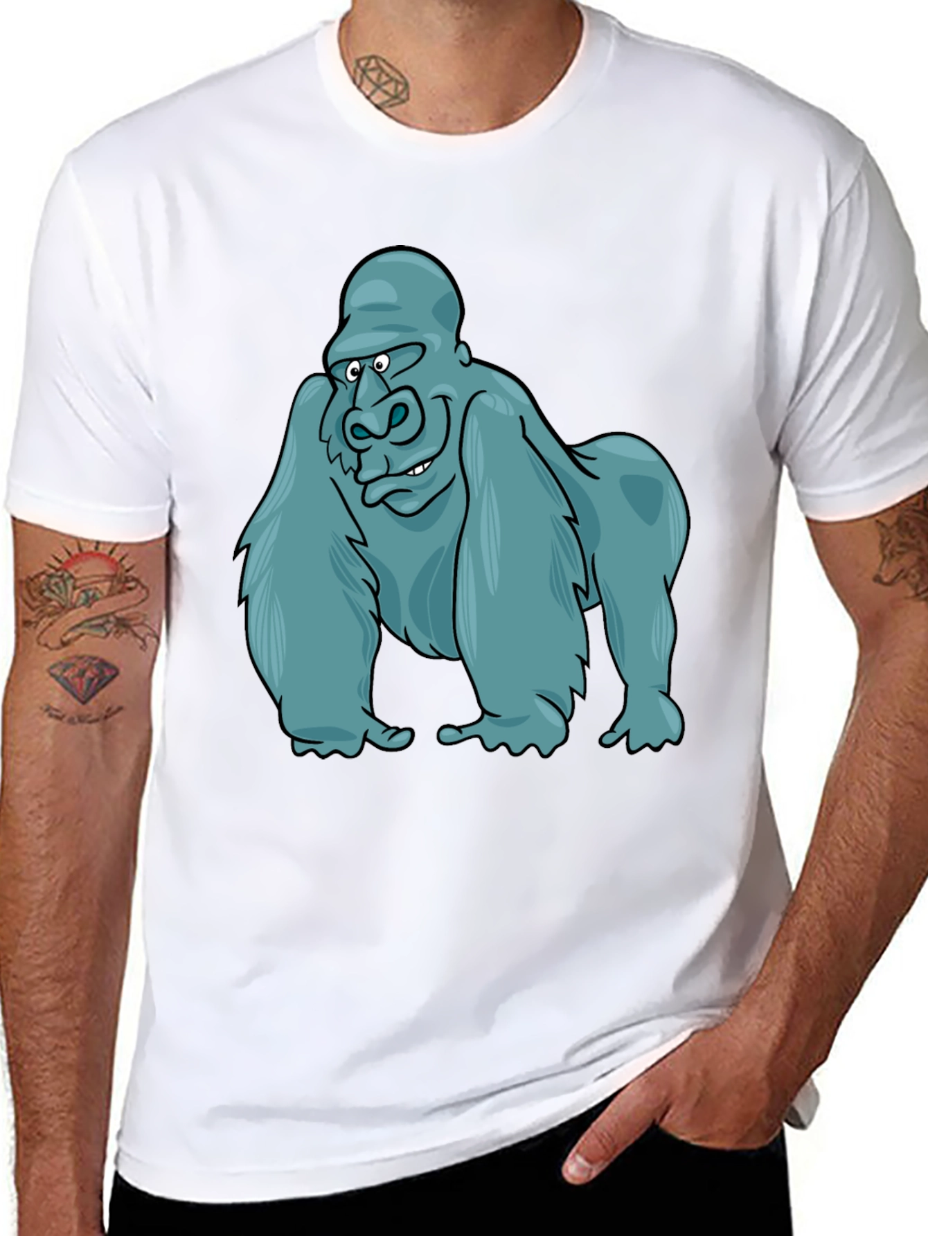 Gorilla Cartoon Print Black T-Shirt