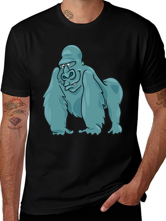 Gorilla Cartoon Print Black T-Shirt