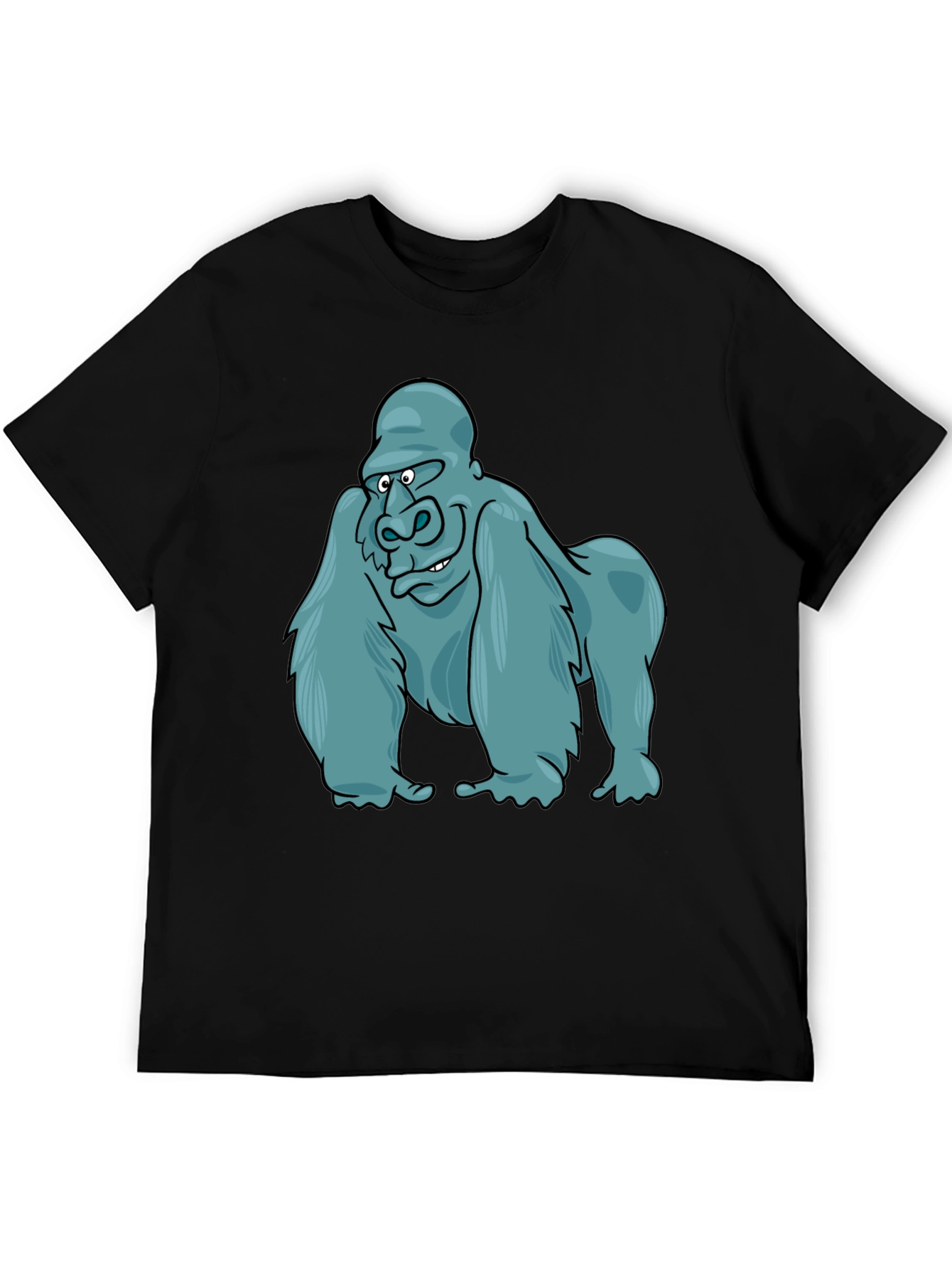 Gorilla Cartoon Print Black T-Shirt