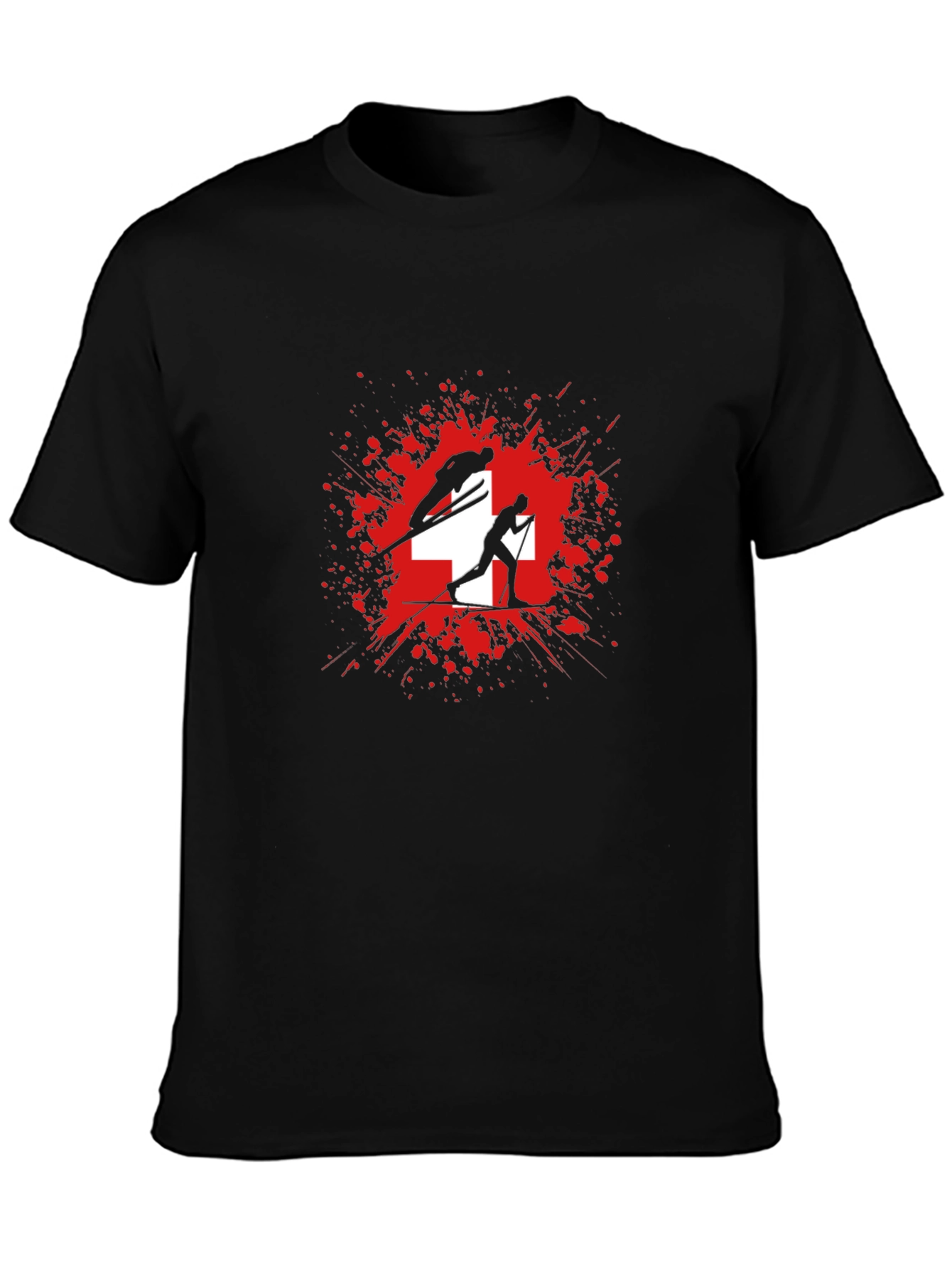 Swiss Skiing T-Shirt - Red Splash Design
