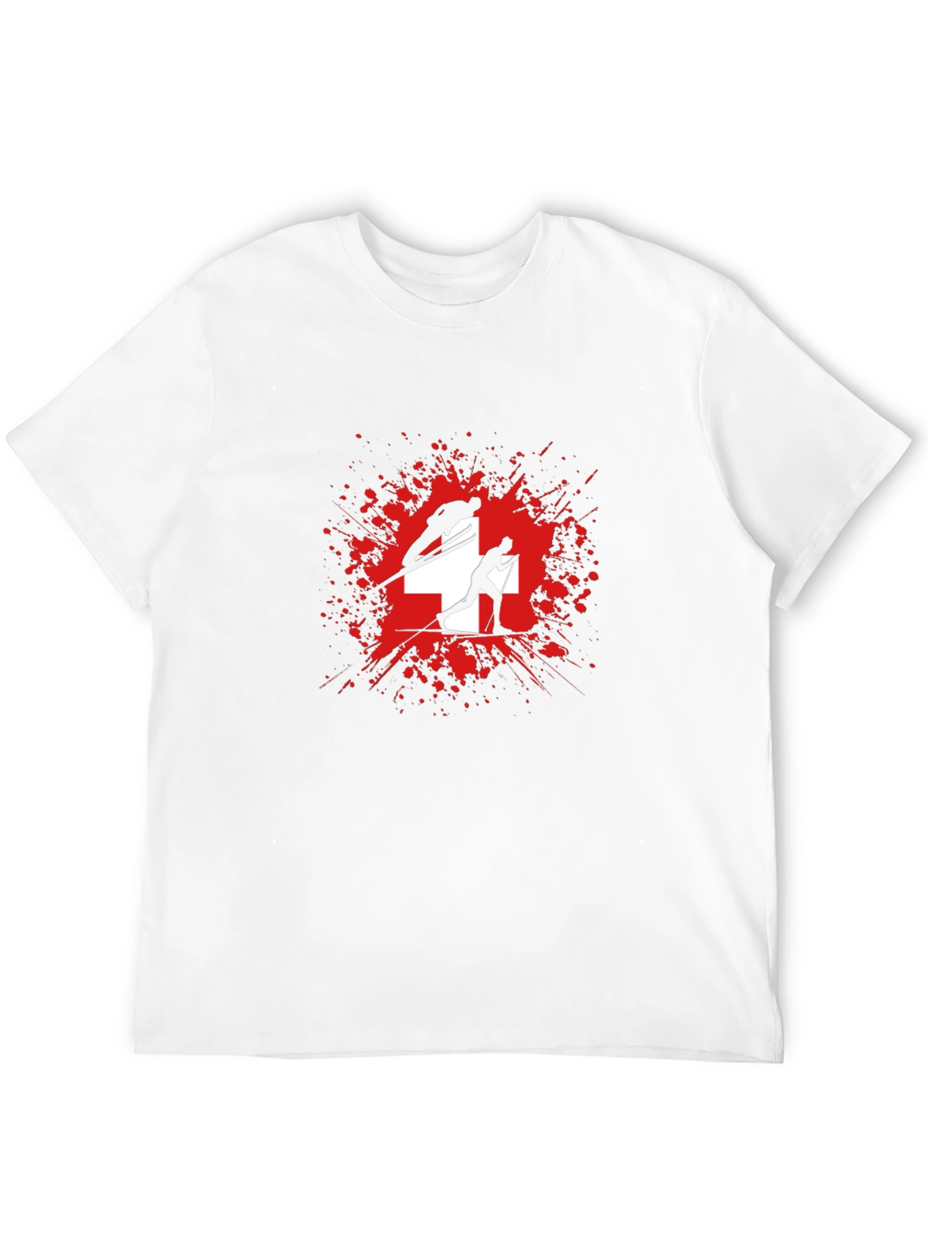 Swiss Skiing T-Shirt - Red Splash Design