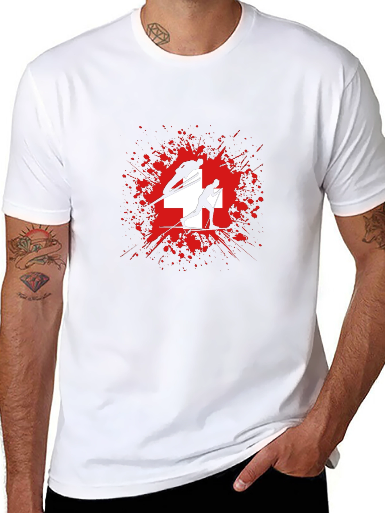 Swiss Skiing T-Shirt - Red Splash Design