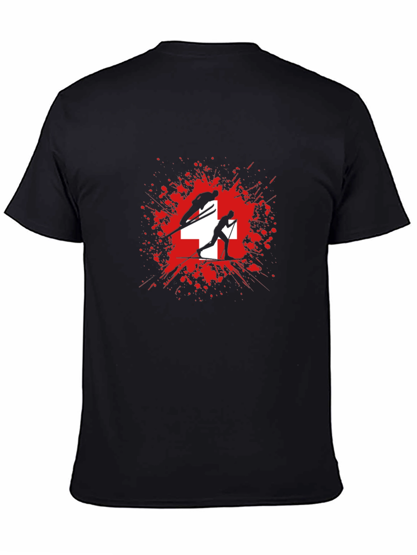 Swiss Skiing T-Shirt - Red Splash Design