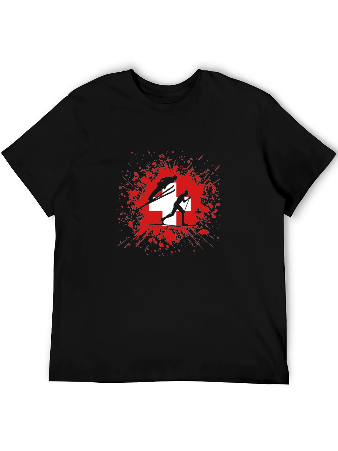 Swiss Skiing T-Shirt - Red Splash Design
