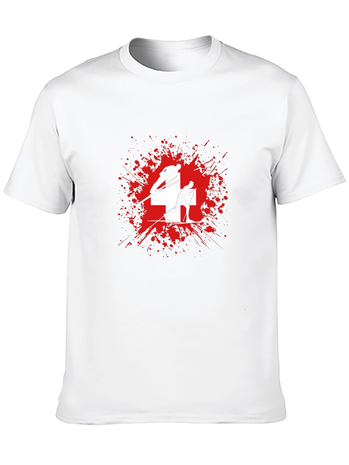 Swiss Skiing T-Shirt - Red Splash Design