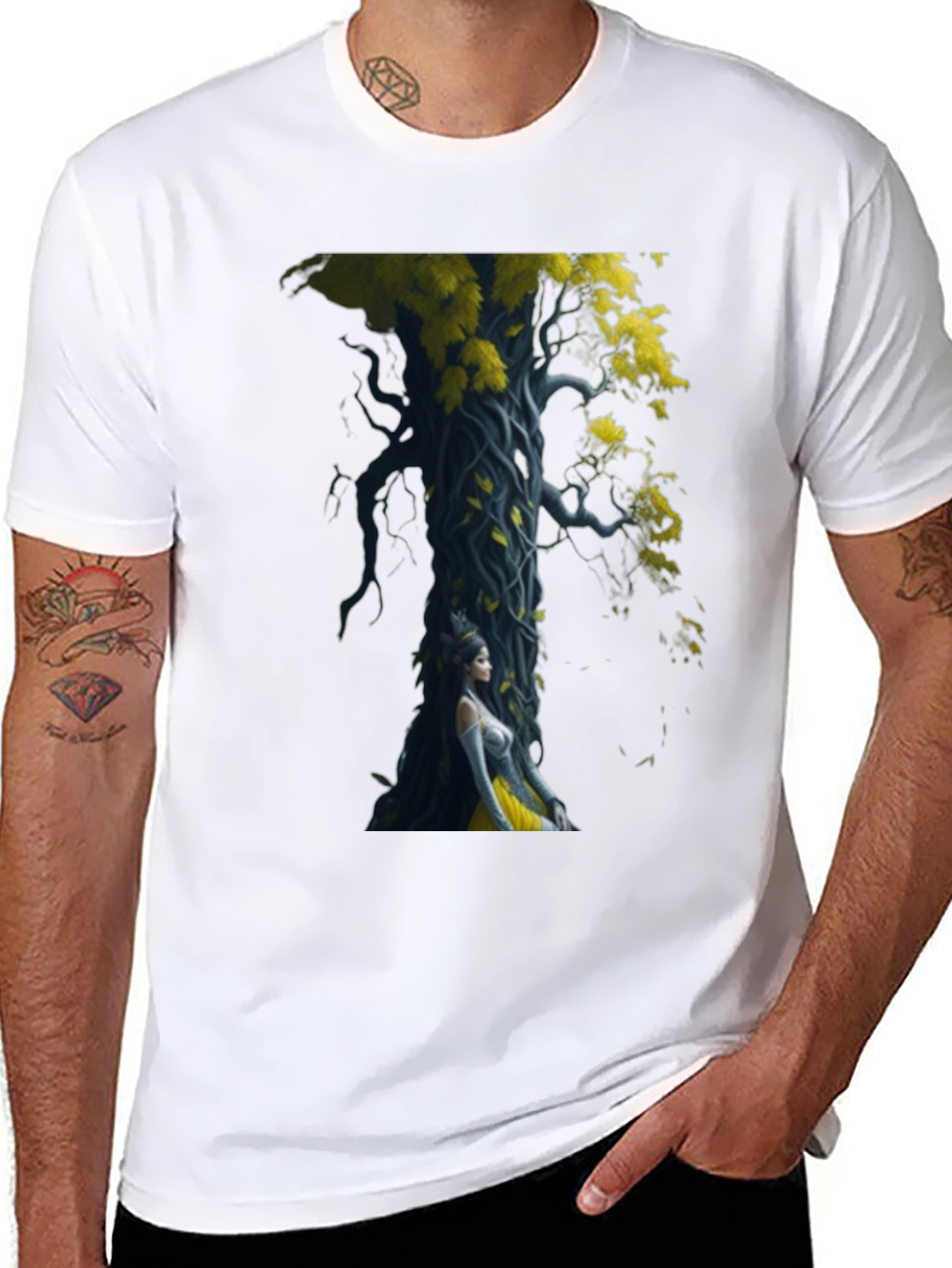 Black T-Shirt with Fantasy Tree Art