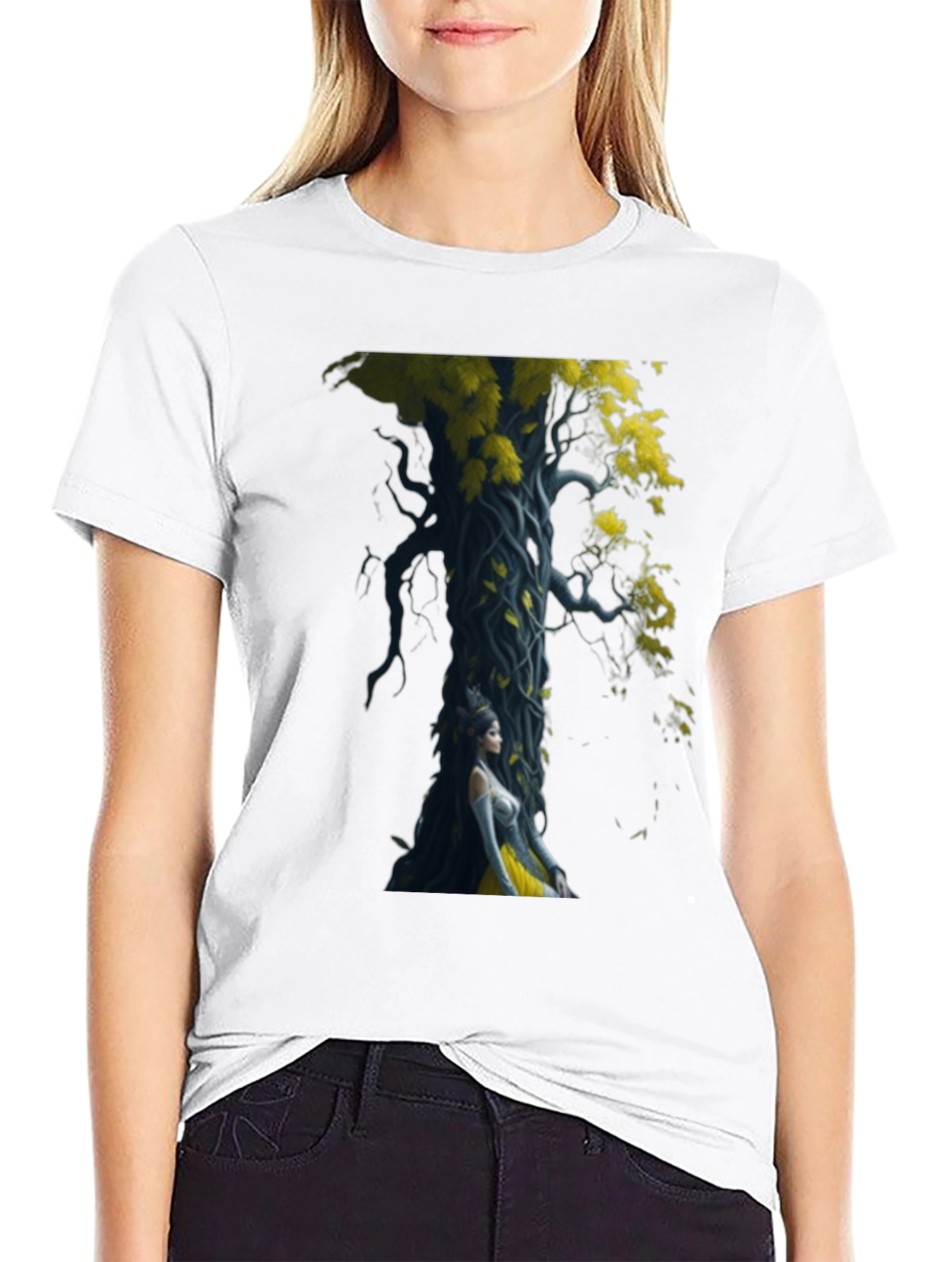 Black T-Shirt with Fantasy Tree Art