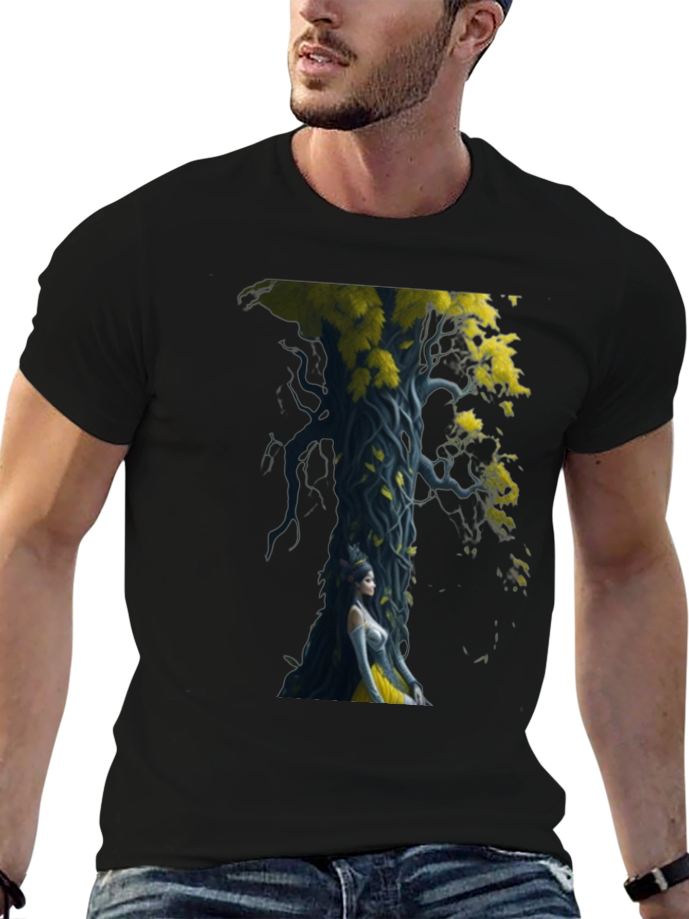 Black T-Shirt with Fantasy Tree Art