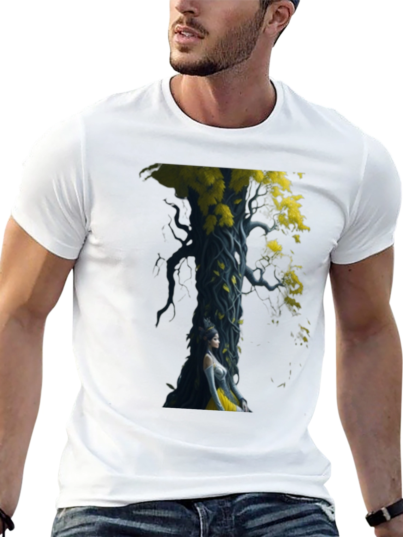 Black T-Shirt with Fantasy Tree Art