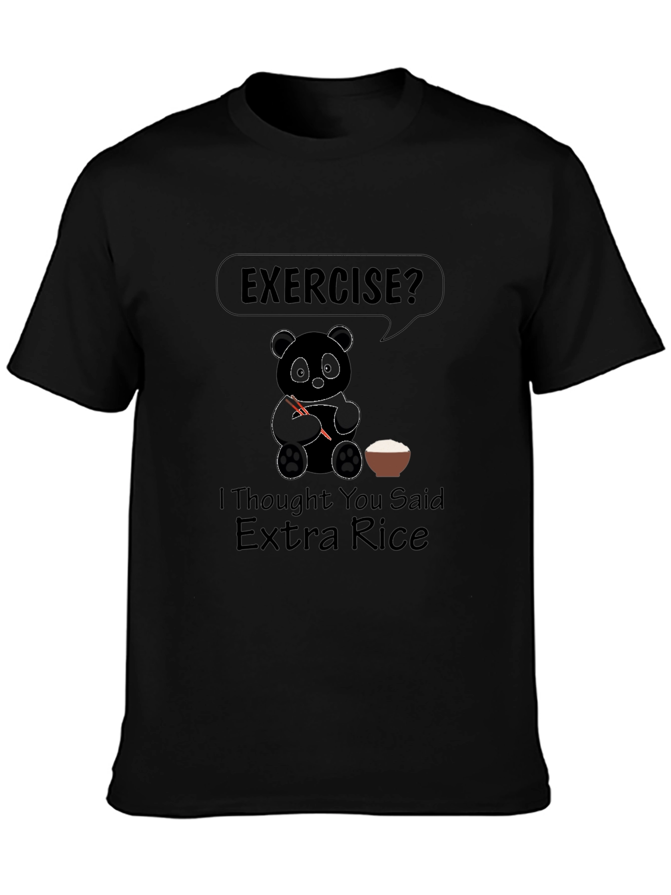 Funny Panda Exercise? Extra Rice Black Graphic T-Shirt