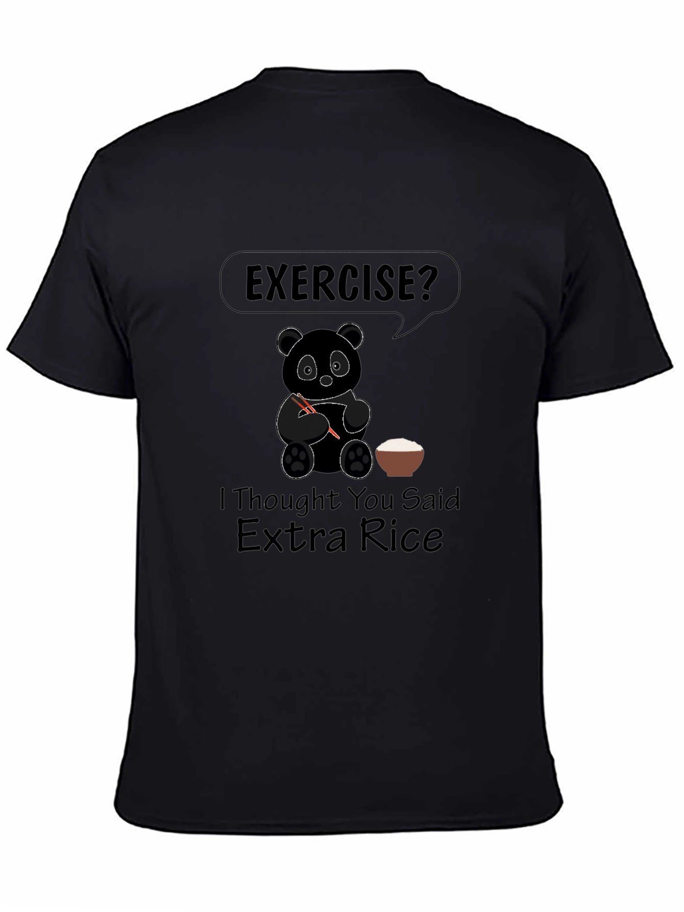 Funny Panda Exercise? Extra Rice Black Graphic T-Shirt