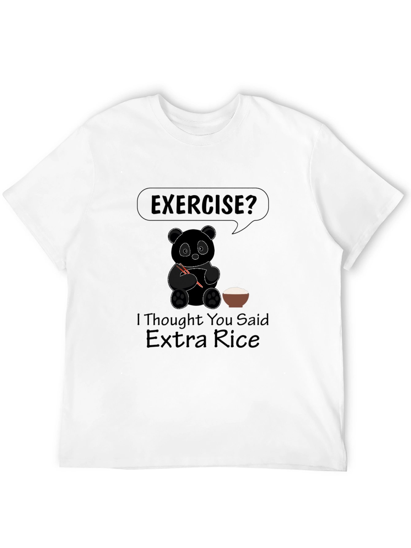 Funny Panda Exercise? Extra Rice Black Graphic T-Shirt