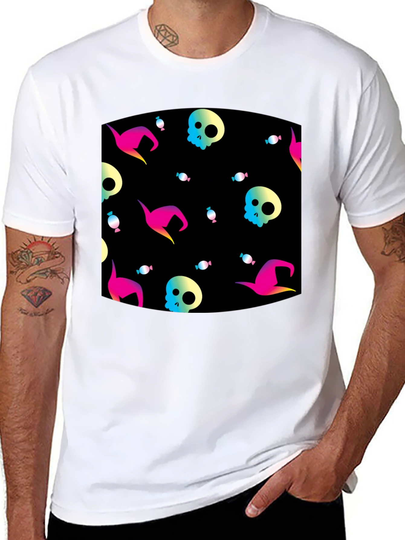 Halloween Patterned Black T-Shirt
