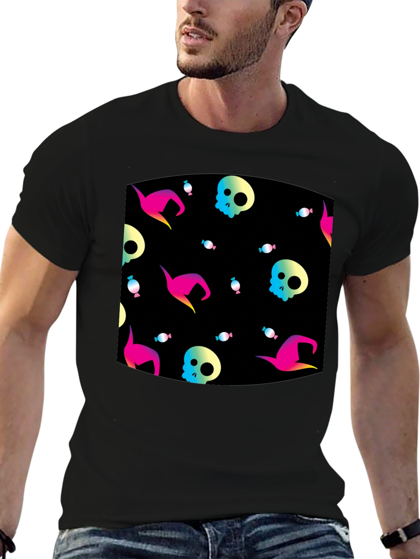 Halloween Patterned Black T-Shirt