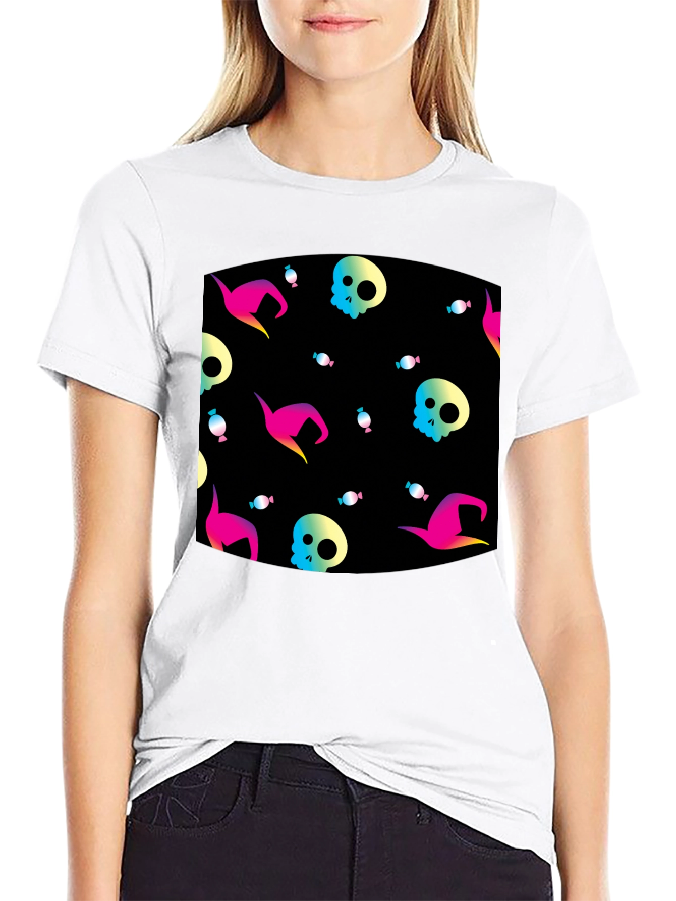 Halloween Patterned Black T-Shirt