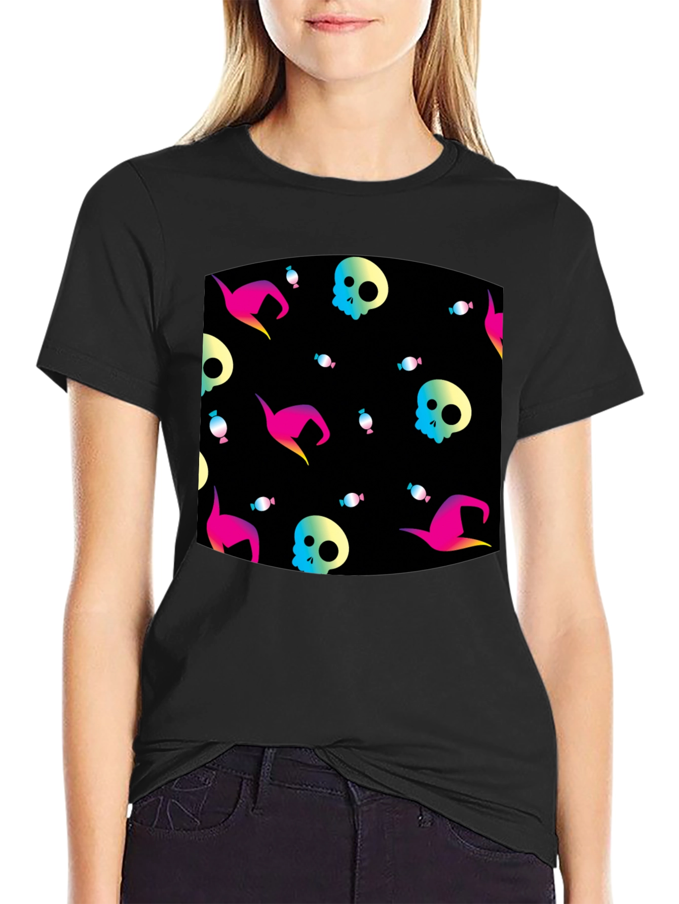 Halloween Patterned Black T-Shirt