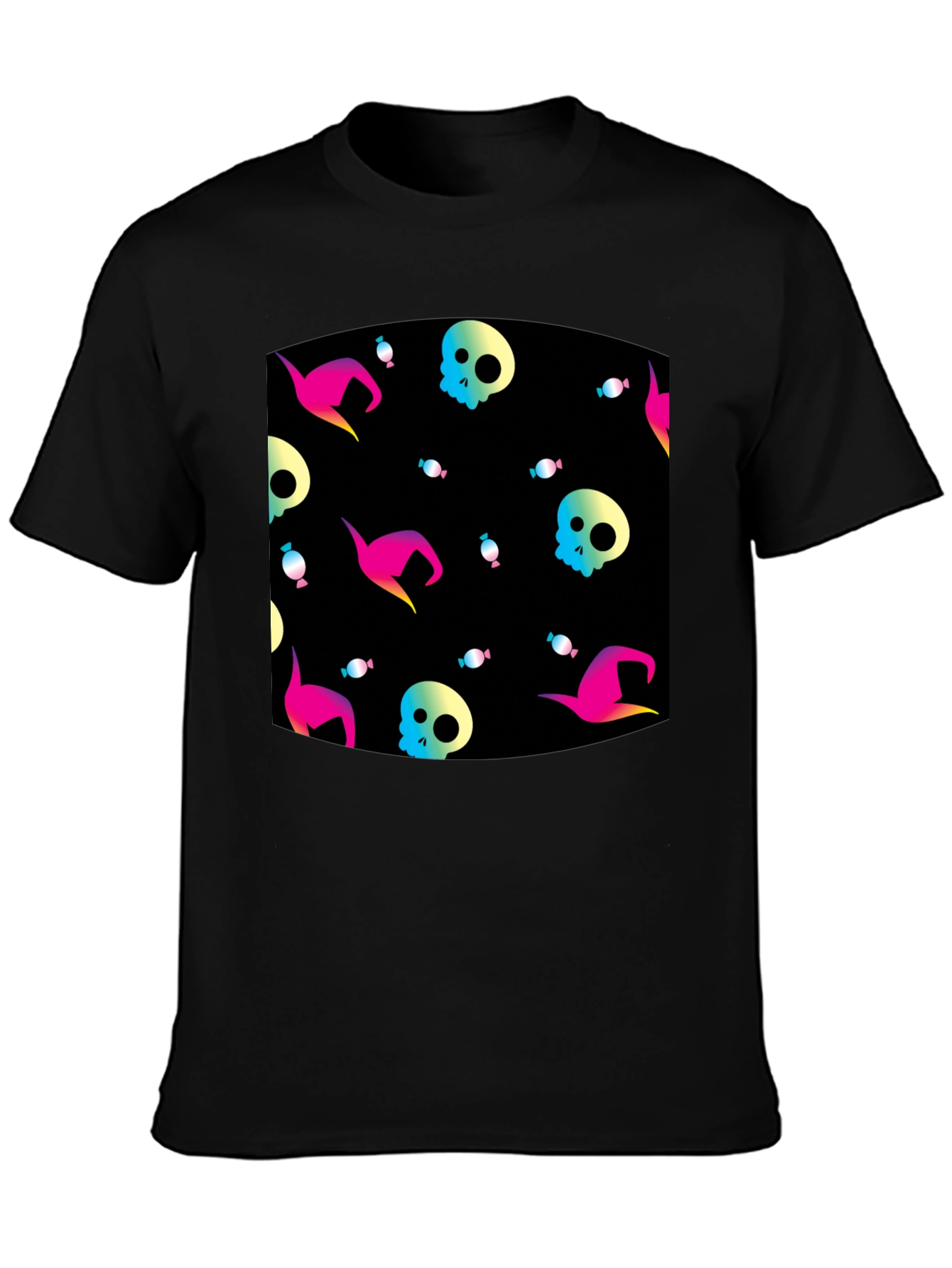 Halloween Patterned Black T-Shirt