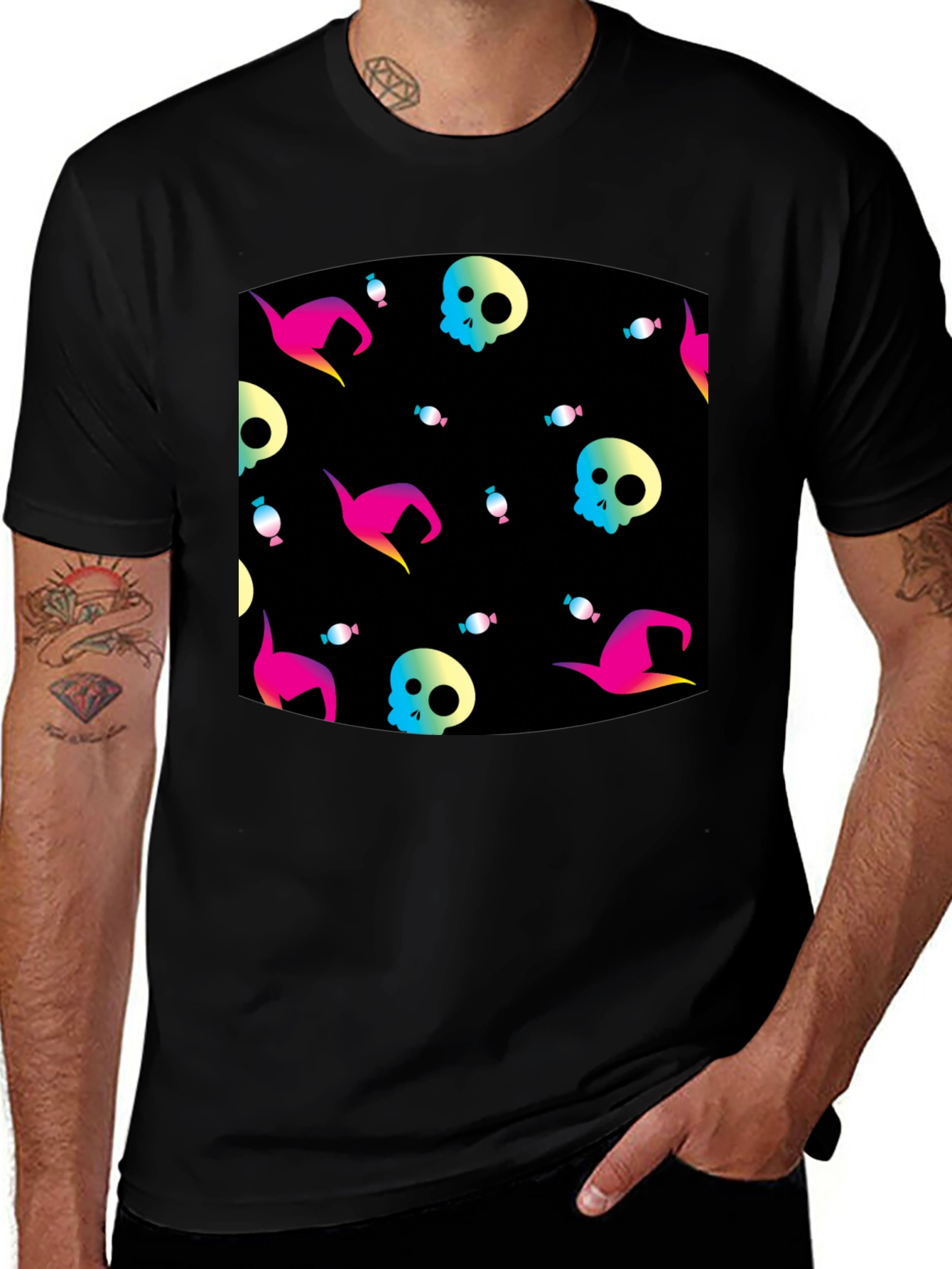 Halloween Patterned Black T-Shirt
