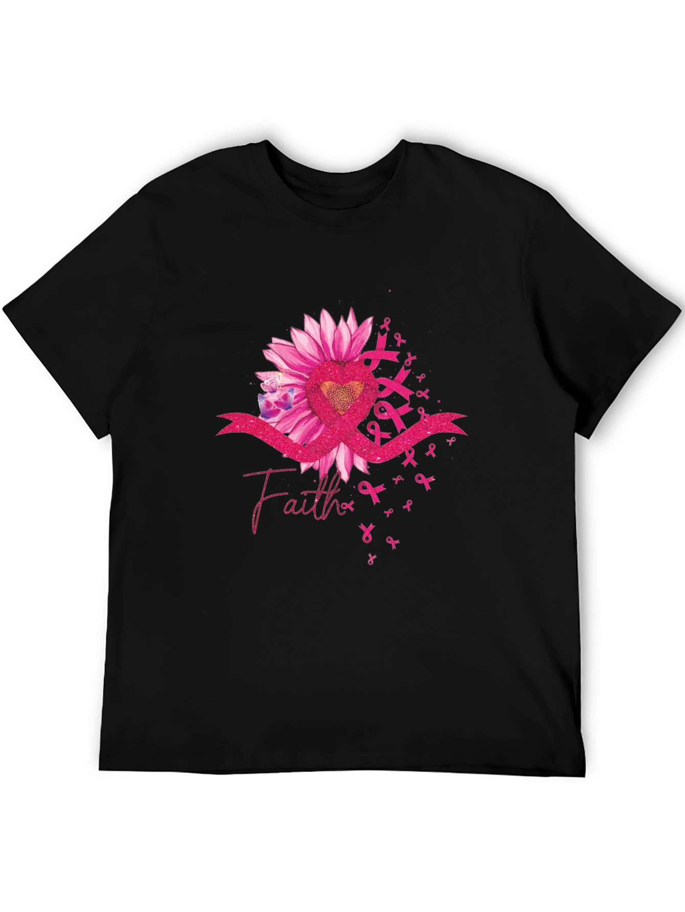 Faith Ribbon Sunflower Breast Cancer Awareness T-Shirt