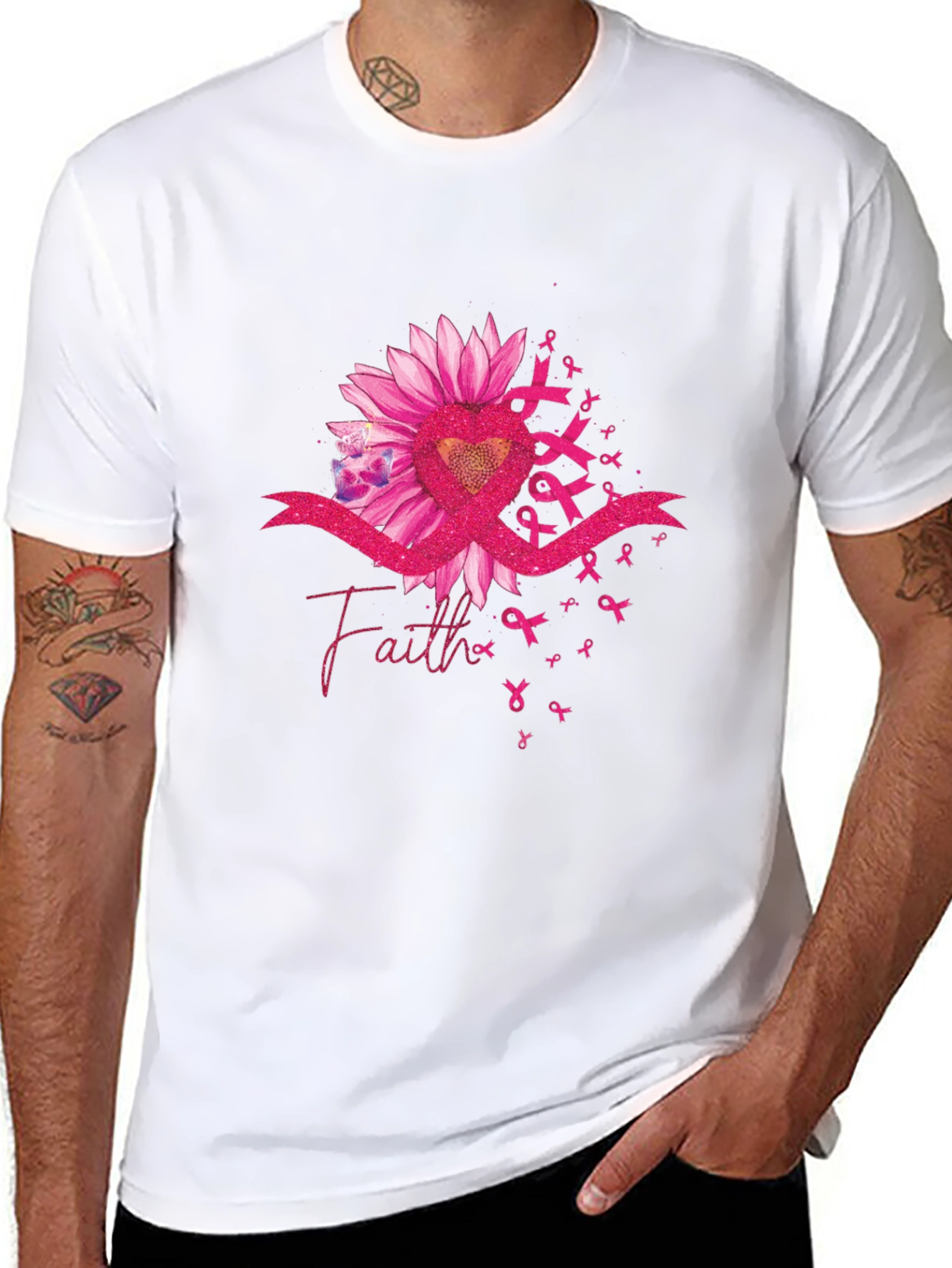 Faith Ribbon Sunflower Breast Cancer Awareness T-Shirt