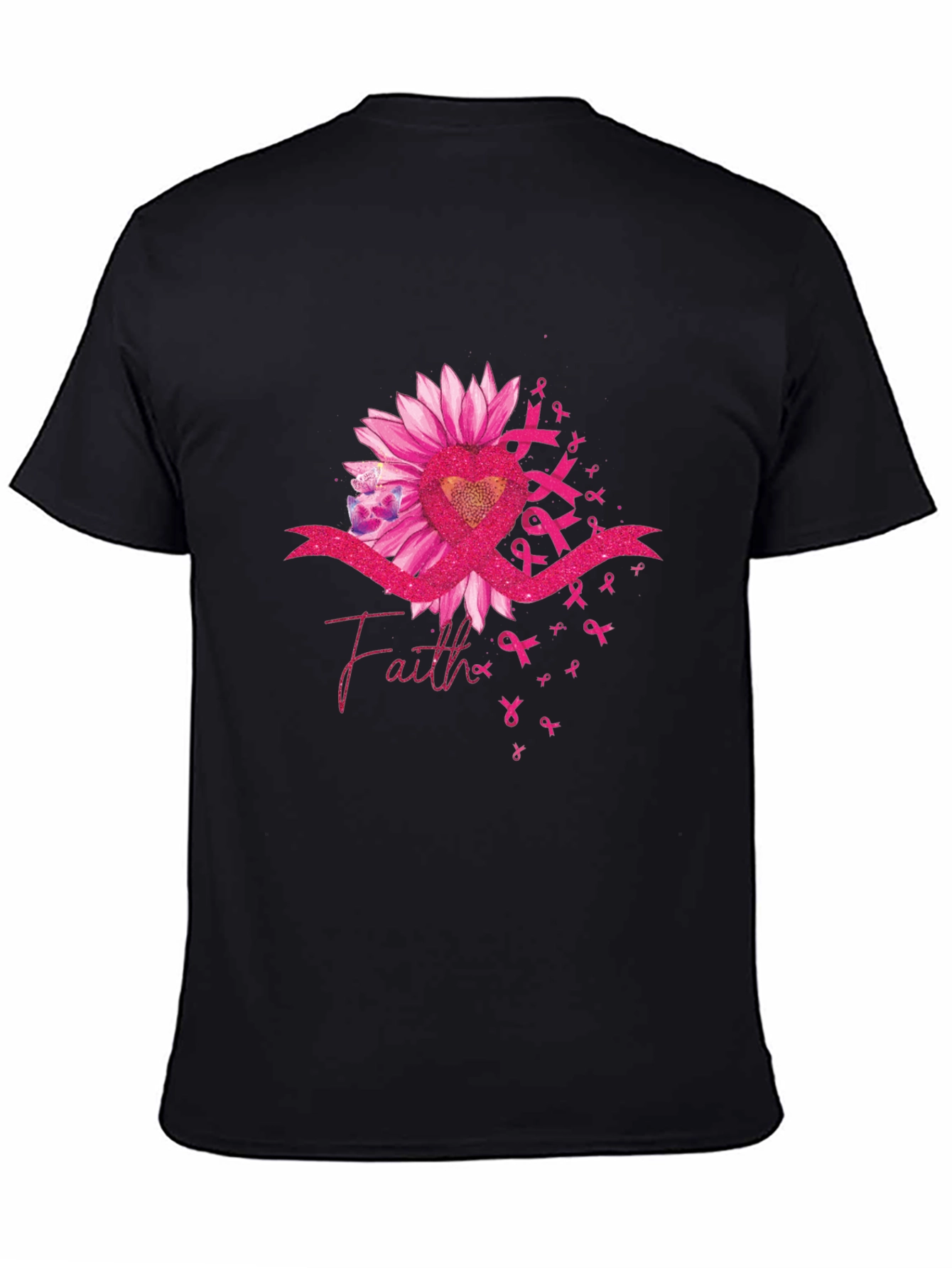 Faith Ribbon Sunflower Breast Cancer Awareness T-Shirt