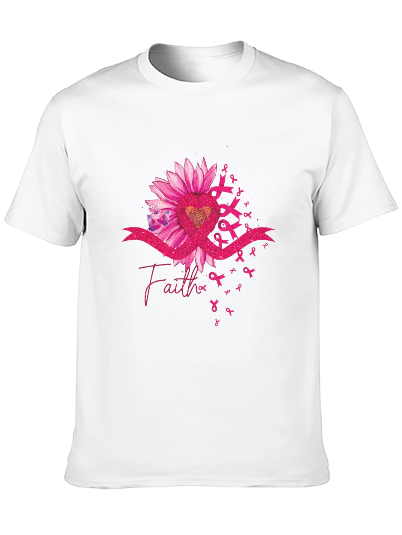 Faith Ribbon Sunflower Breast Cancer Awareness T-Shirt