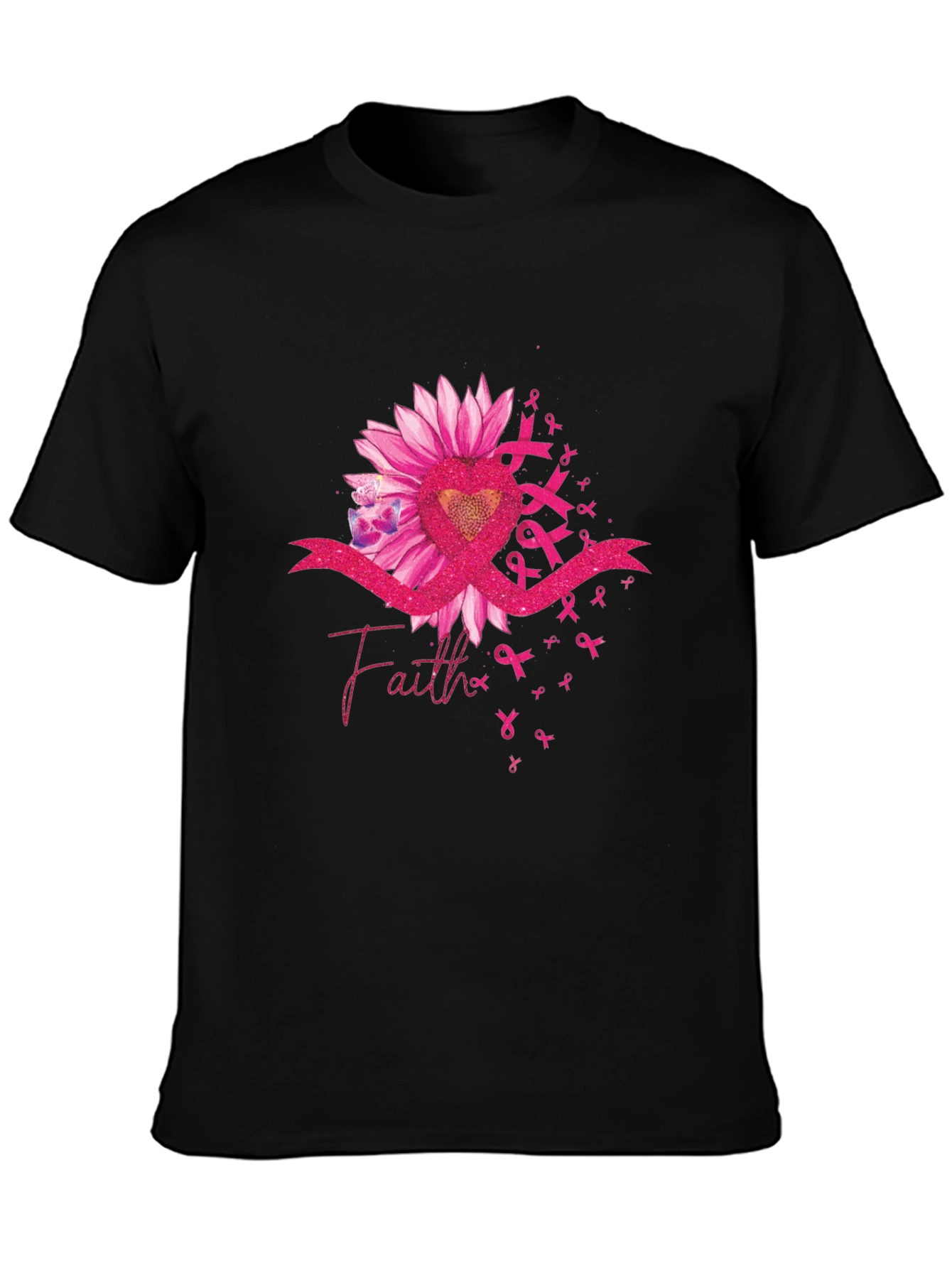 Faith Ribbon Sunflower Breast Cancer Awareness T-Shirt