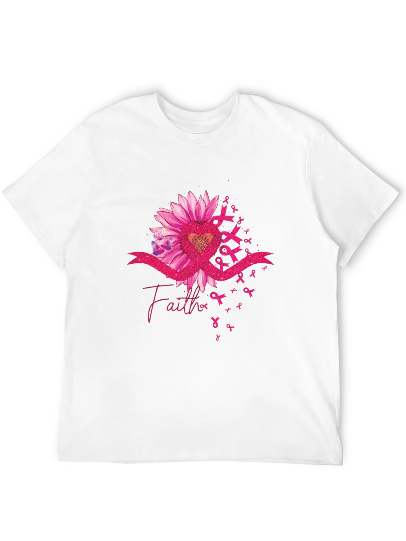 Faith Ribbon Sunflower Breast Cancer Awareness T-Shirt