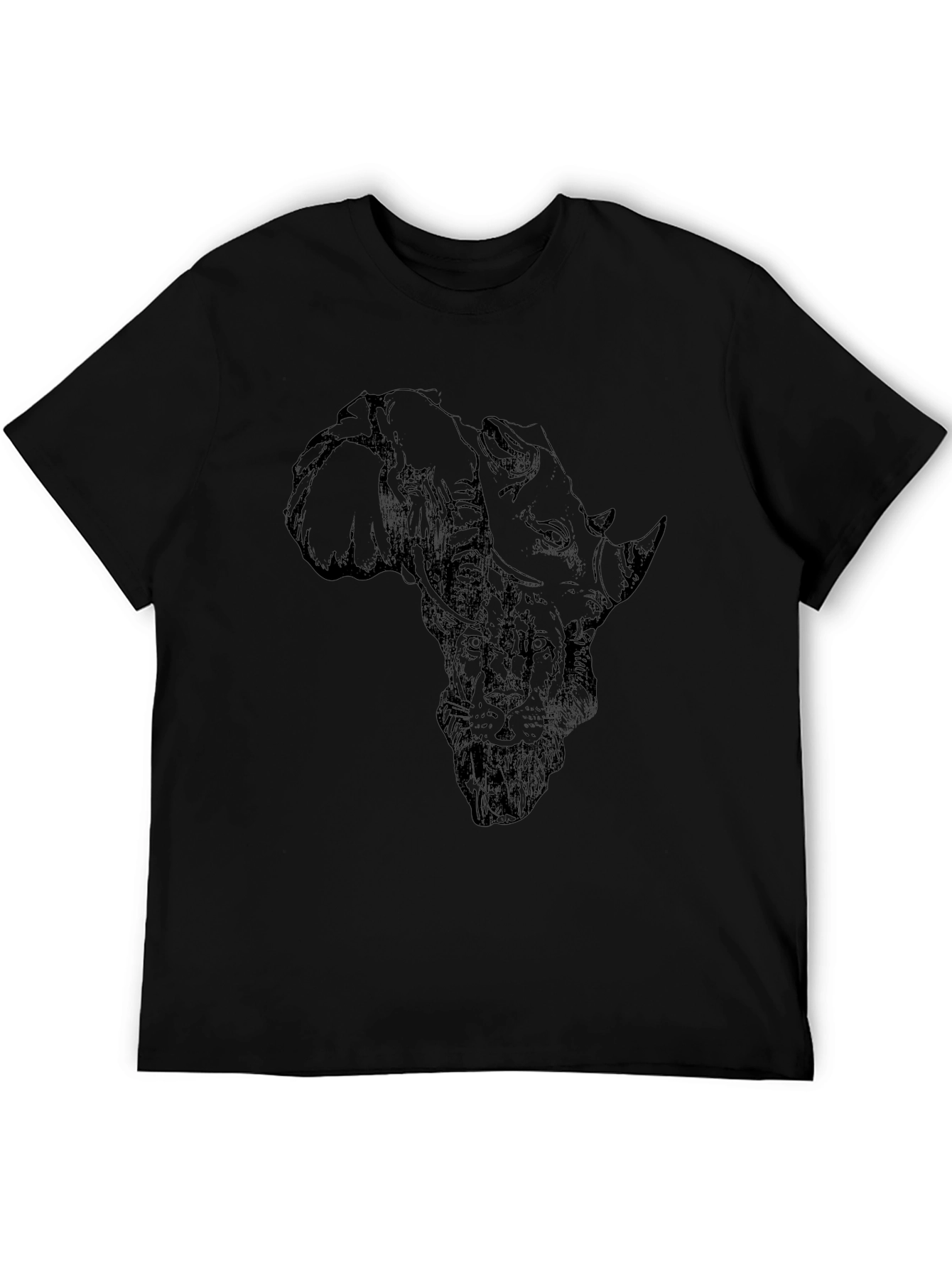 African Animals Graphic Print Black T-Shirt