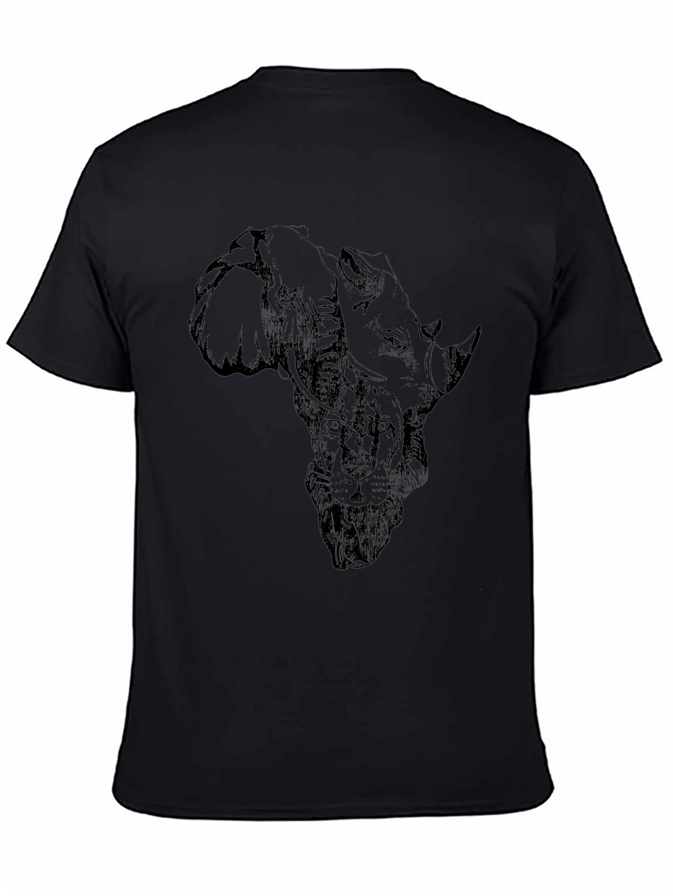 African Animals Graphic Print Black T-Shirt