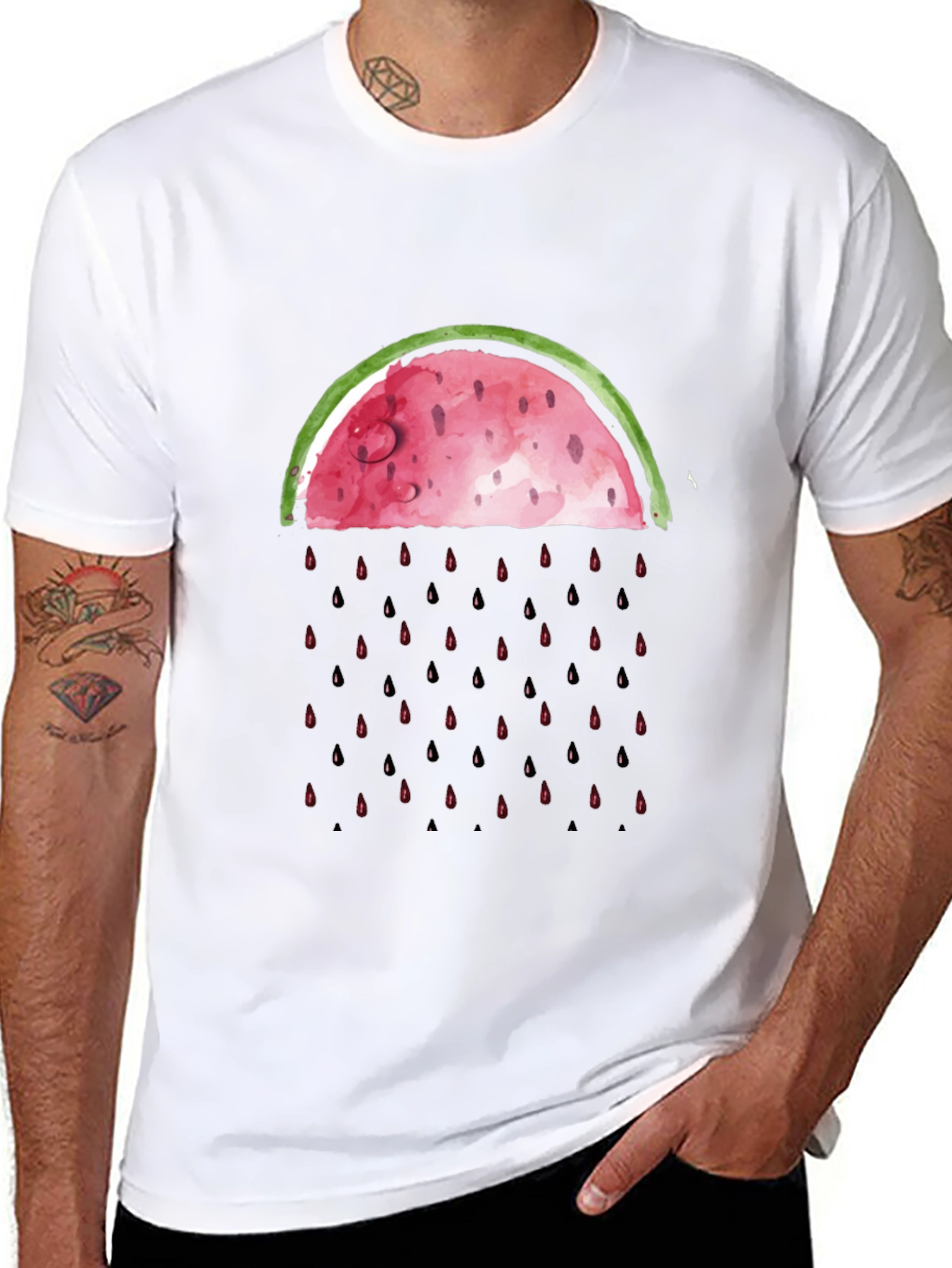 Watermelon Rain Graphic Tee - Black Cotton Shirt