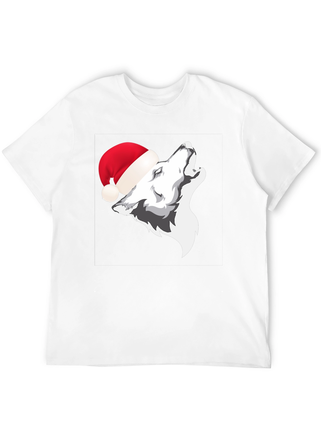 Wolf in Santa Hat Graphic T-Shirt