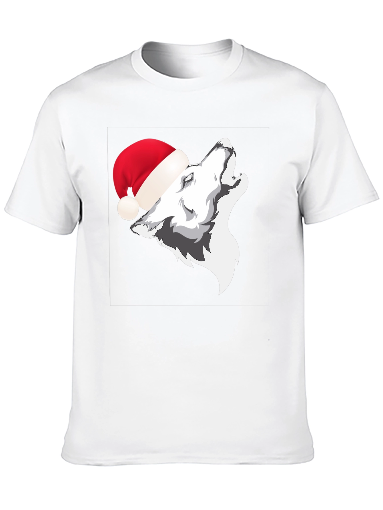 Wolf in Santa Hat Graphic T-Shirt