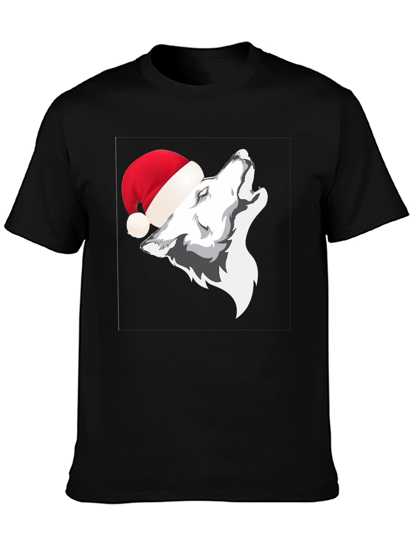 Wolf in Santa Hat Graphic T-Shirt