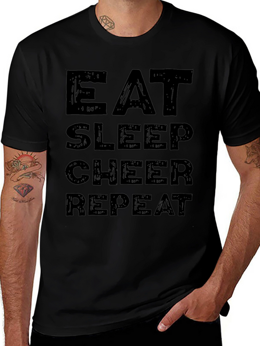 Eat Sleep Cheer Repeat Black Graphic Tee Shirt