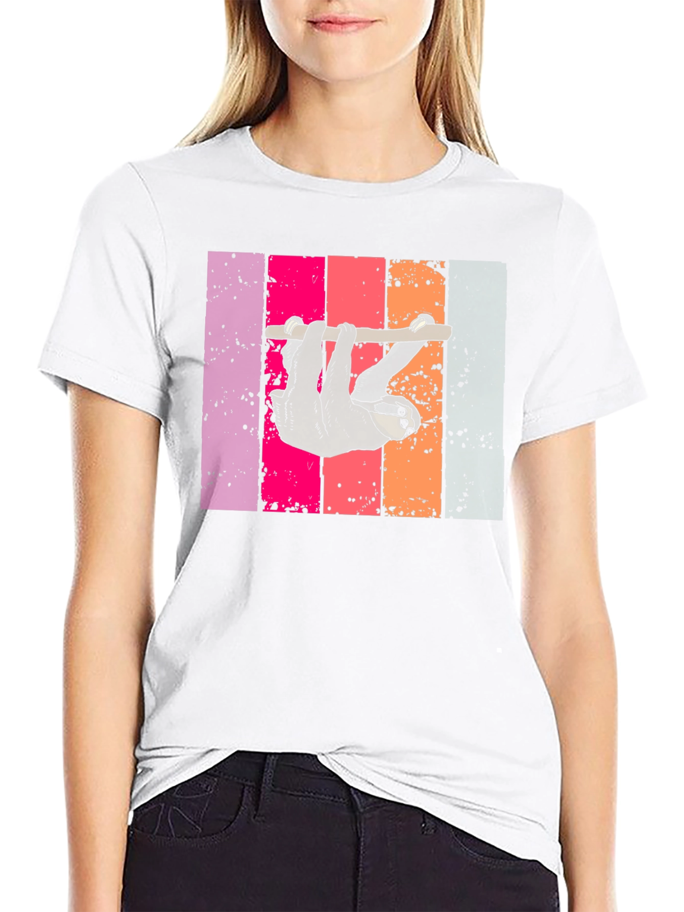 Sloth Retro Stripe Graphic T-Shirt
