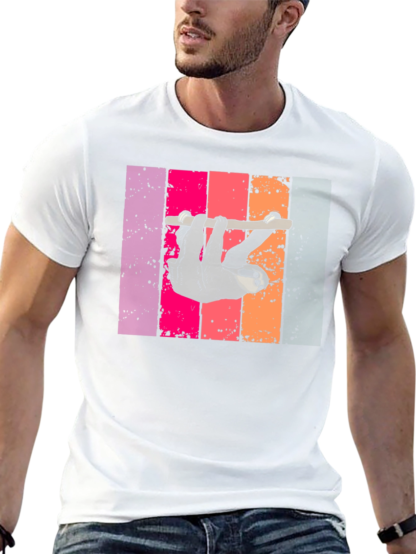 Sloth Retro Stripe Graphic T-Shirt
