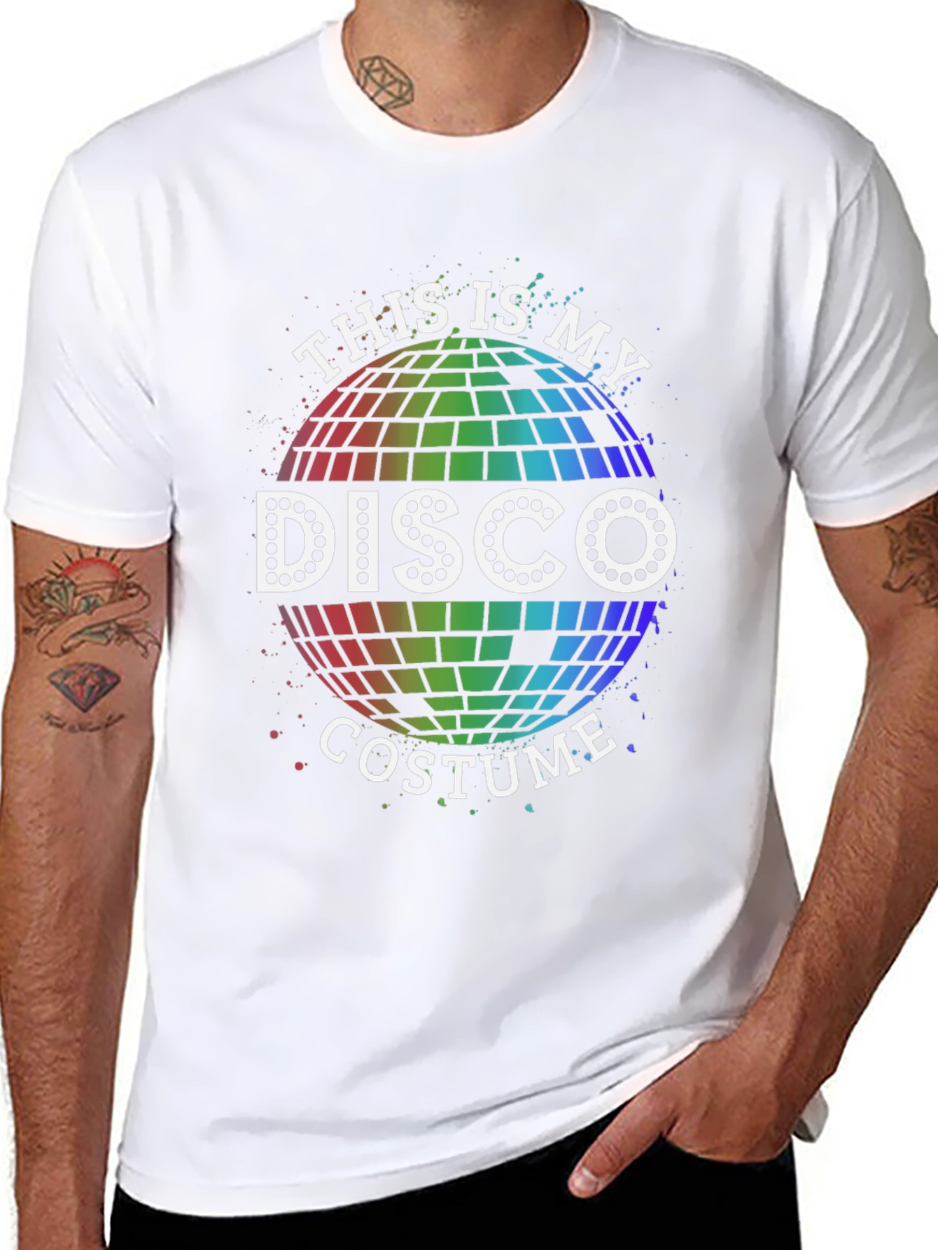 Disco Costume T-Shirt - Rainbow Disco Ball Party Shirt