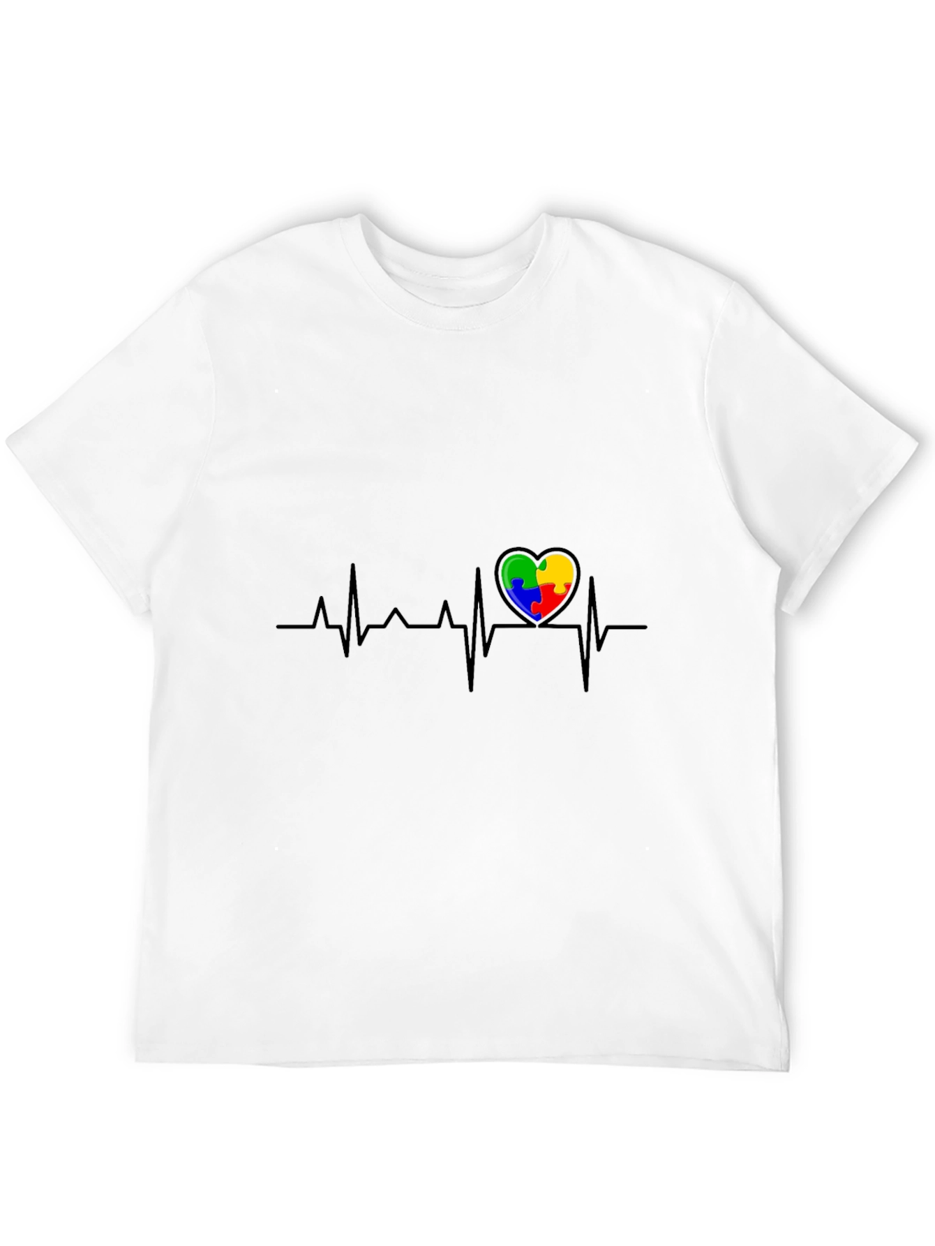 Autism Awareness Heartbeat T-Shirt - Puzzle Piece Design