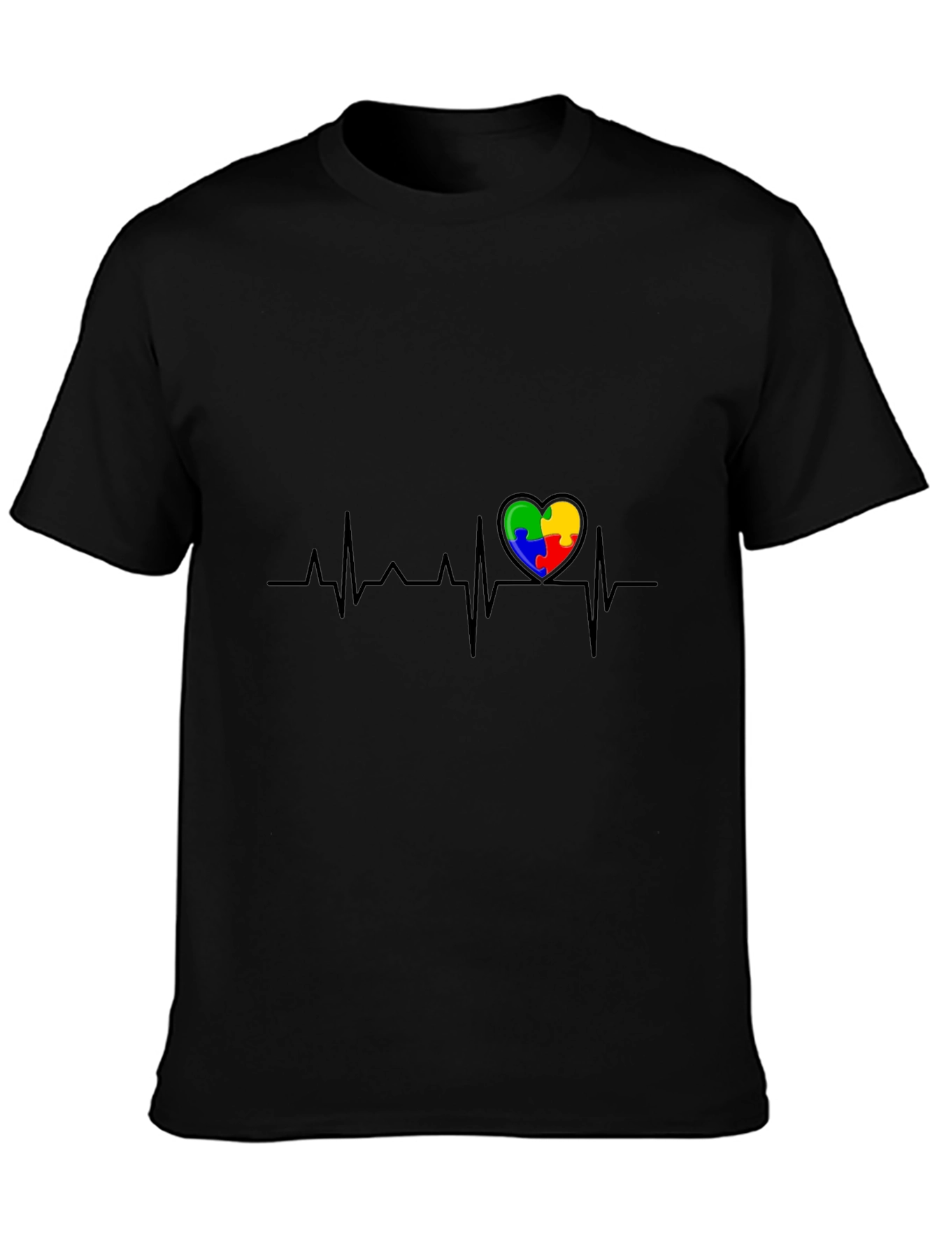 Autism Awareness Heartbeat T-Shirt - Puzzle Piece Design