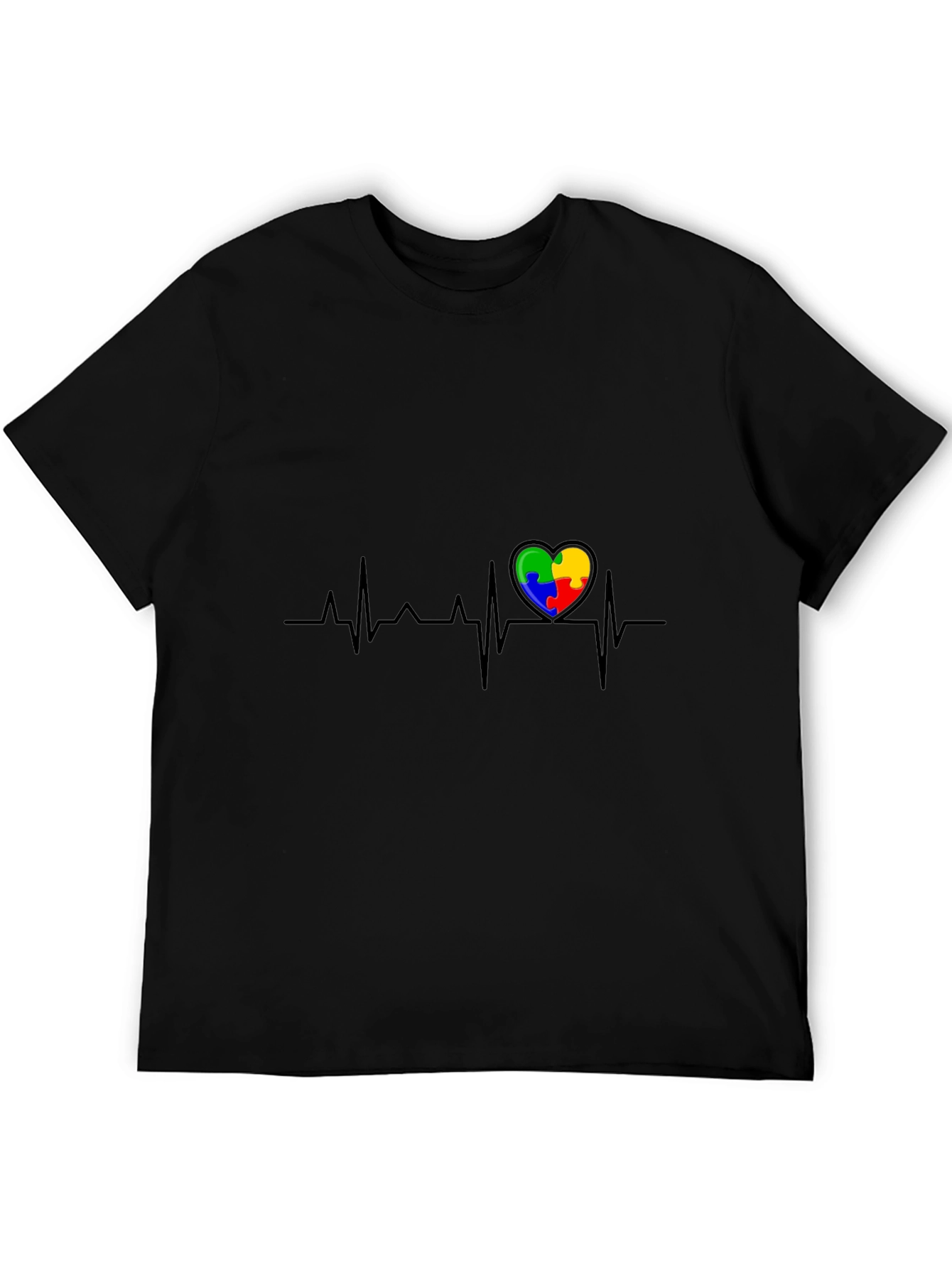 Autism Awareness Heartbeat T-Shirt - Puzzle Piece Design