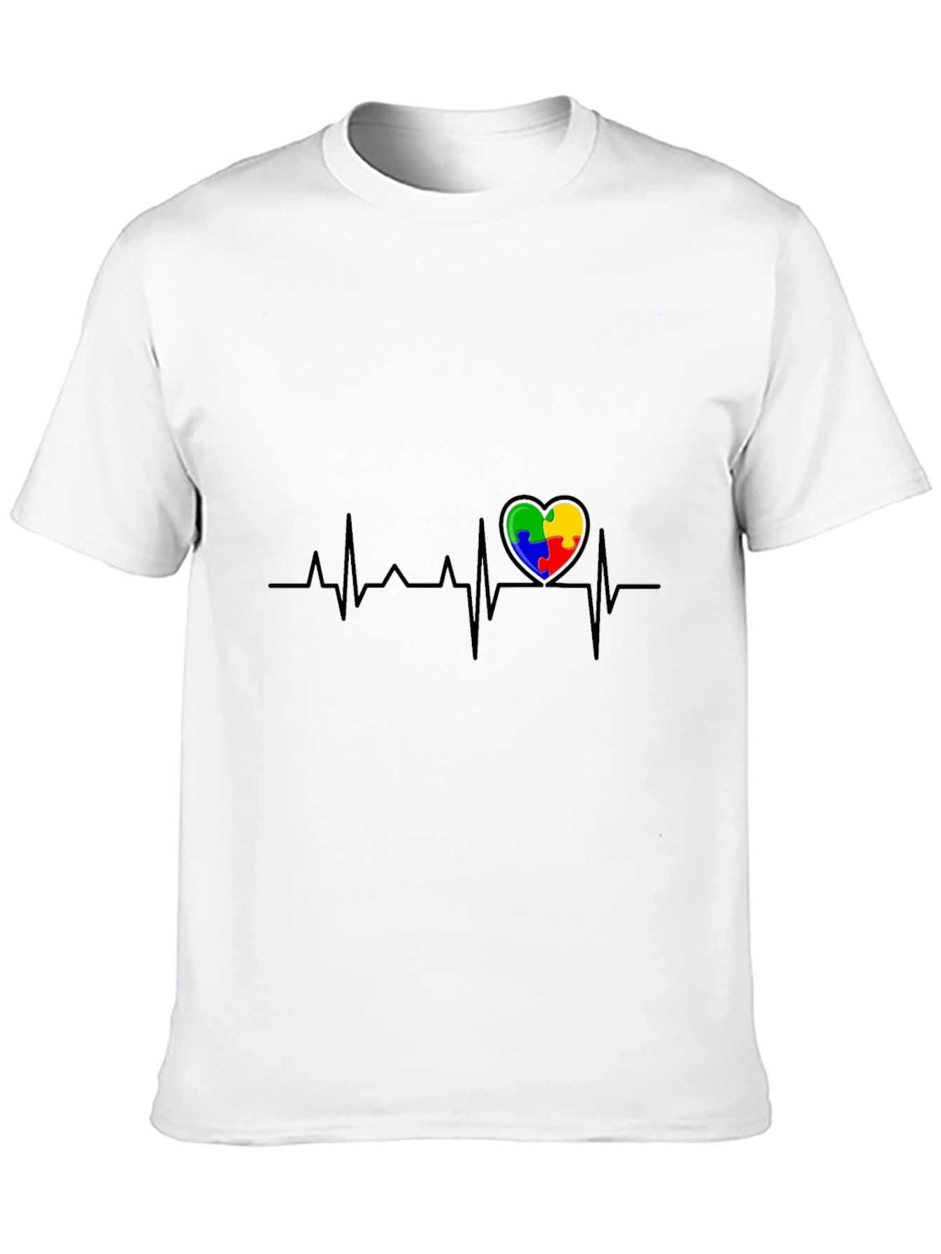 Autism Awareness Heartbeat T-Shirt - Puzzle Piece Design