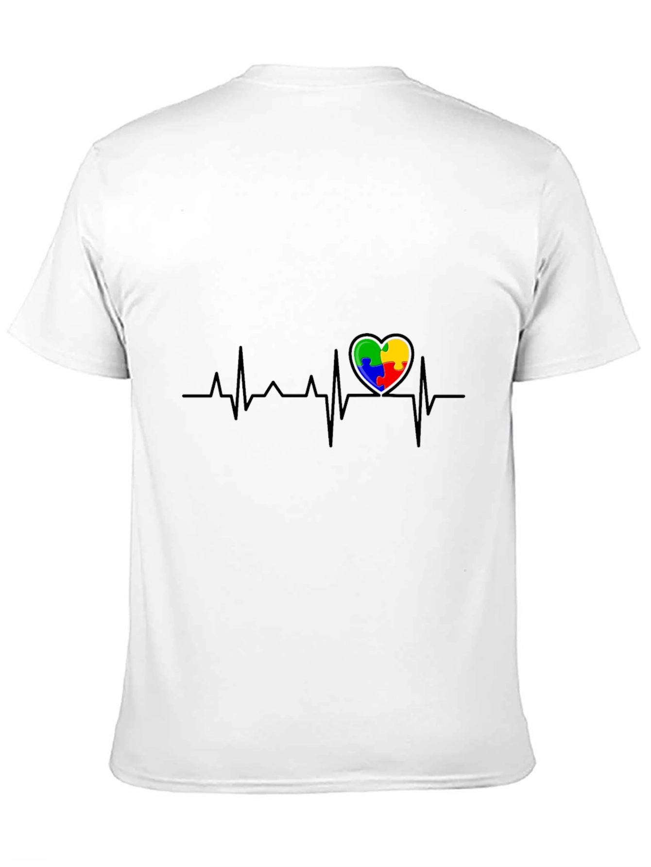 Autism Awareness Heartbeat T-Shirt - Puzzle Piece Design