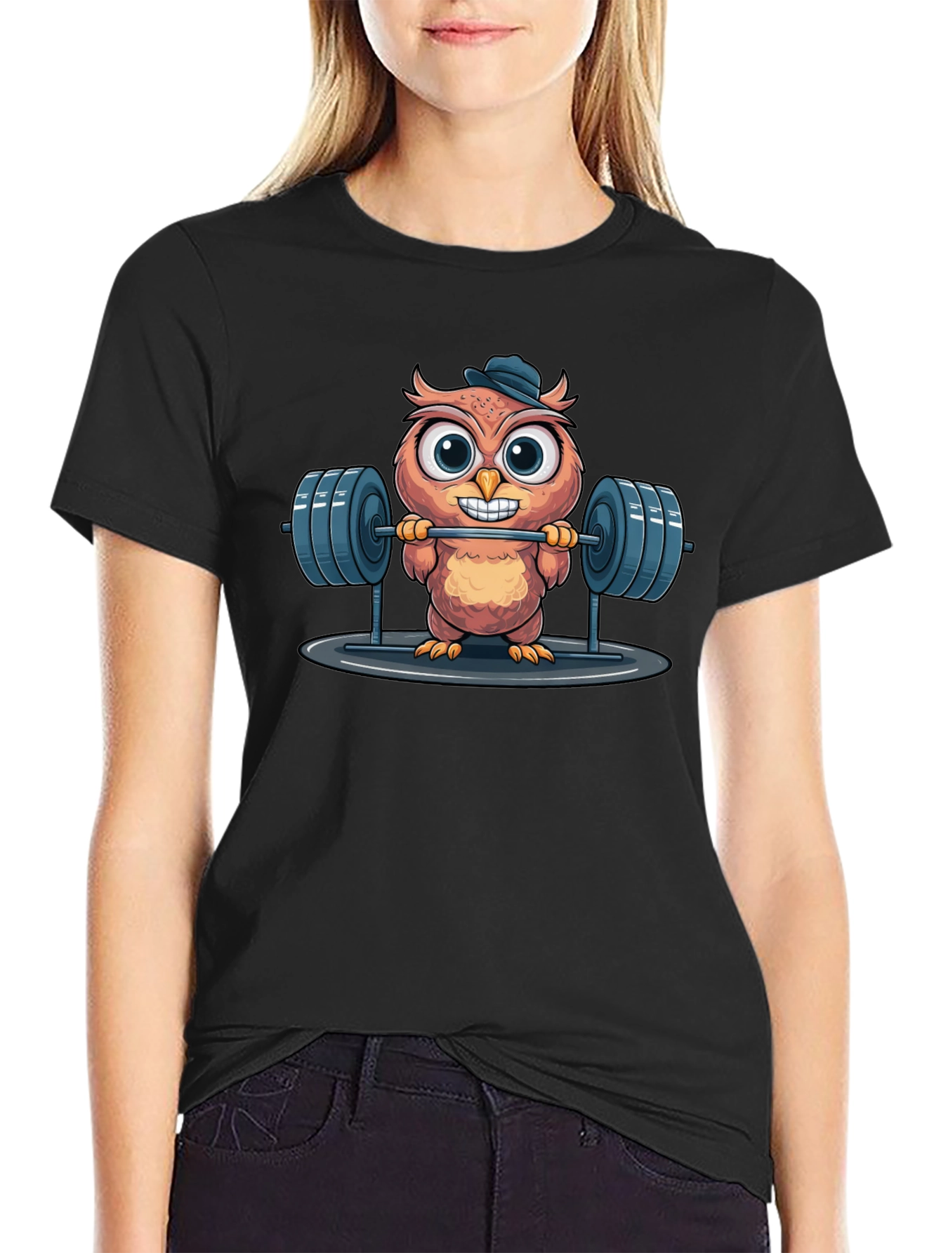 Owl Lifting Weights Graphic T-Shirt