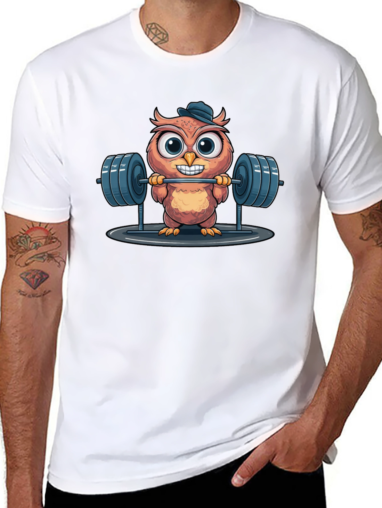 Owl Lifting Weights Graphic T-Shirt