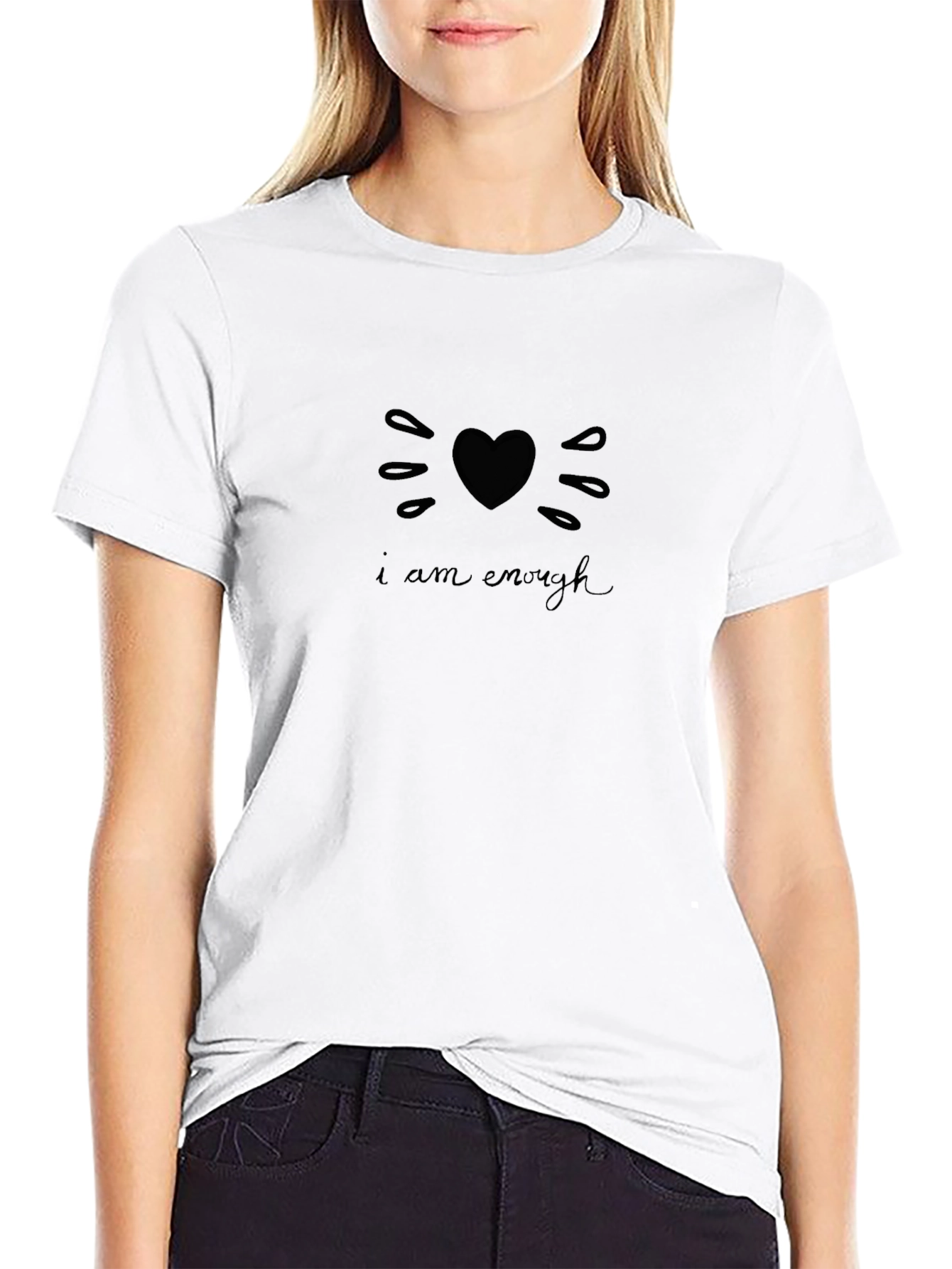 I Am Enough Heart Graphic Tee - Black