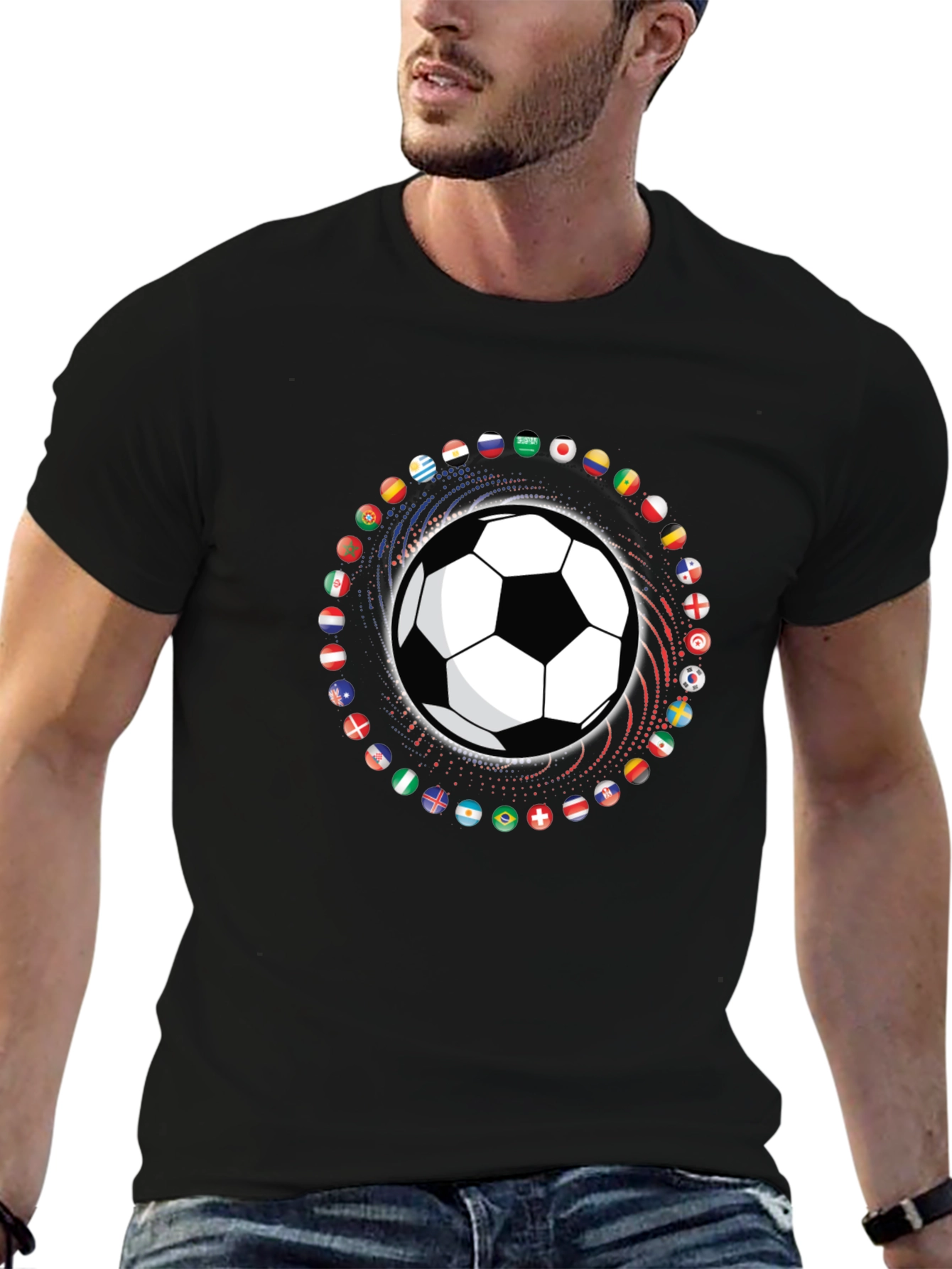 Soccer Ball Flags Graphic T-Shirt - Black