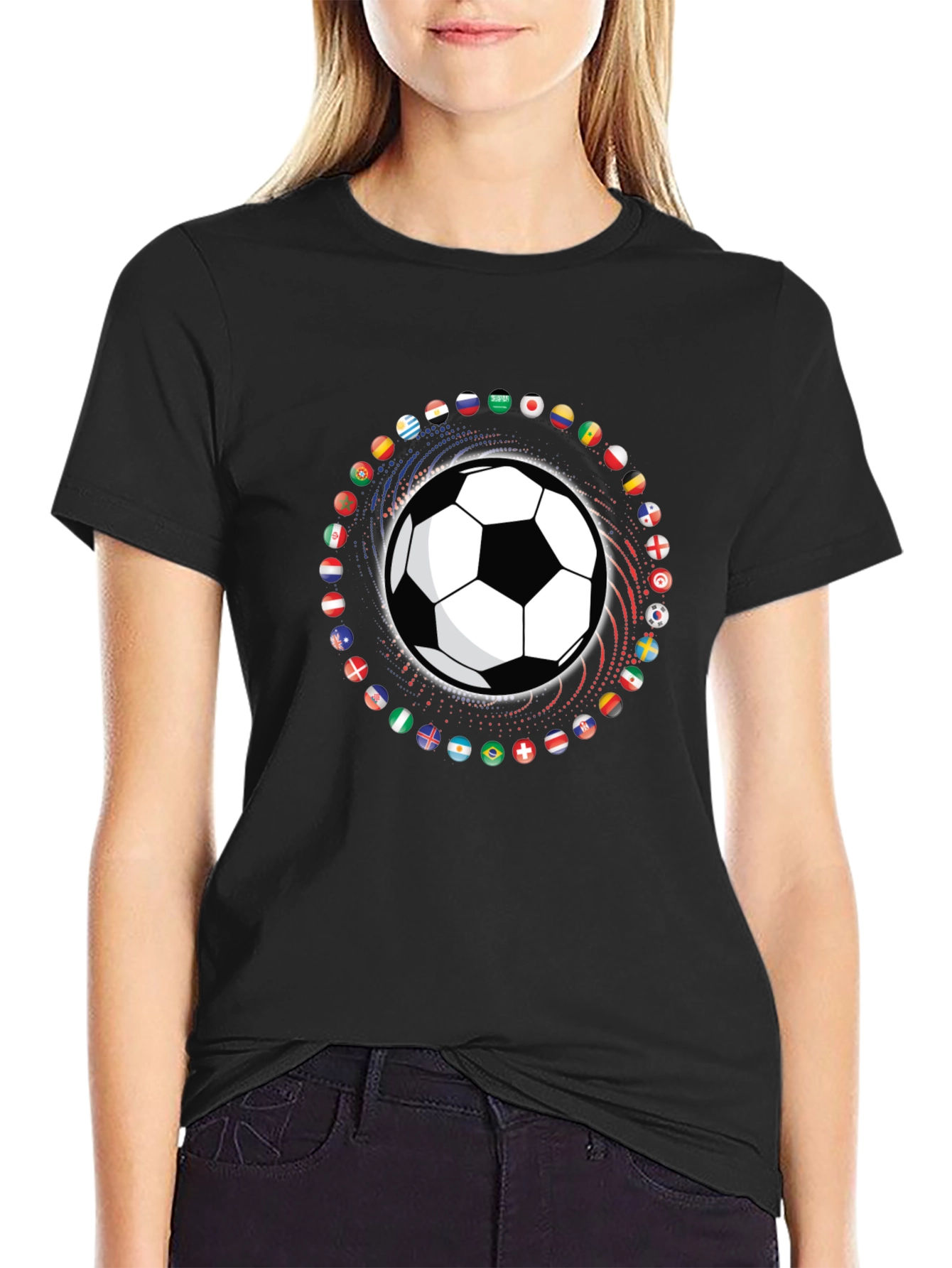 Soccer Ball Flags Graphic T-Shirt - Black